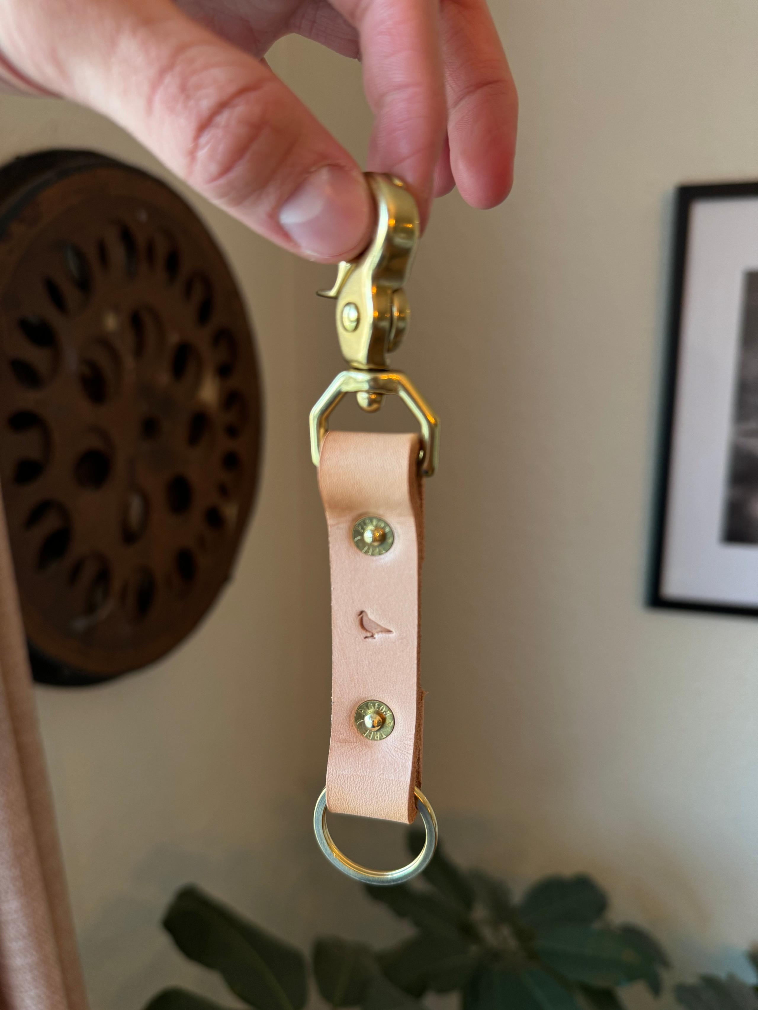 Natural Vegetable Tanned Leather Beltfob Keychain with Brass Hardware