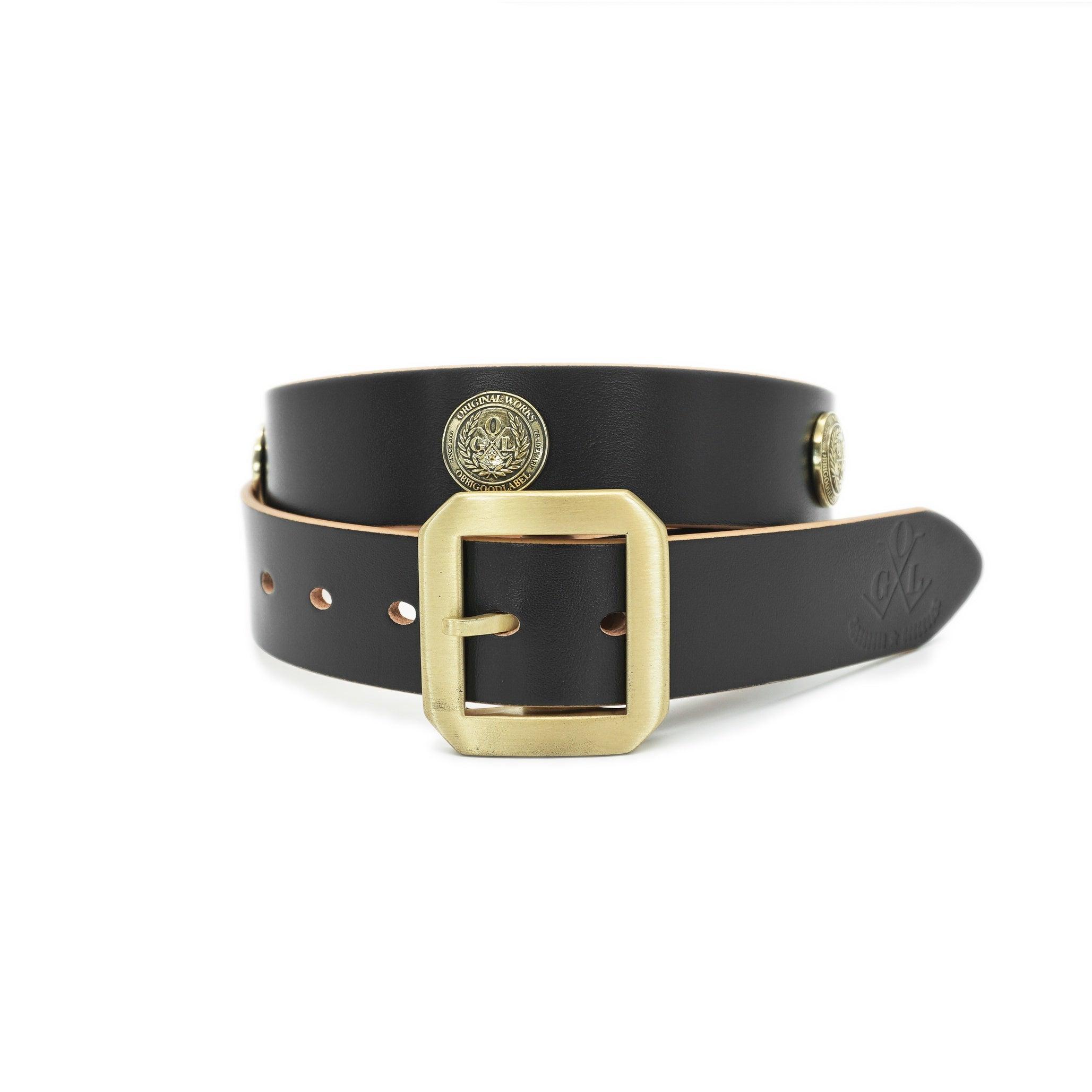 OGL Belt Single-Prong Concho Leather Belt Hand-Dyed Black