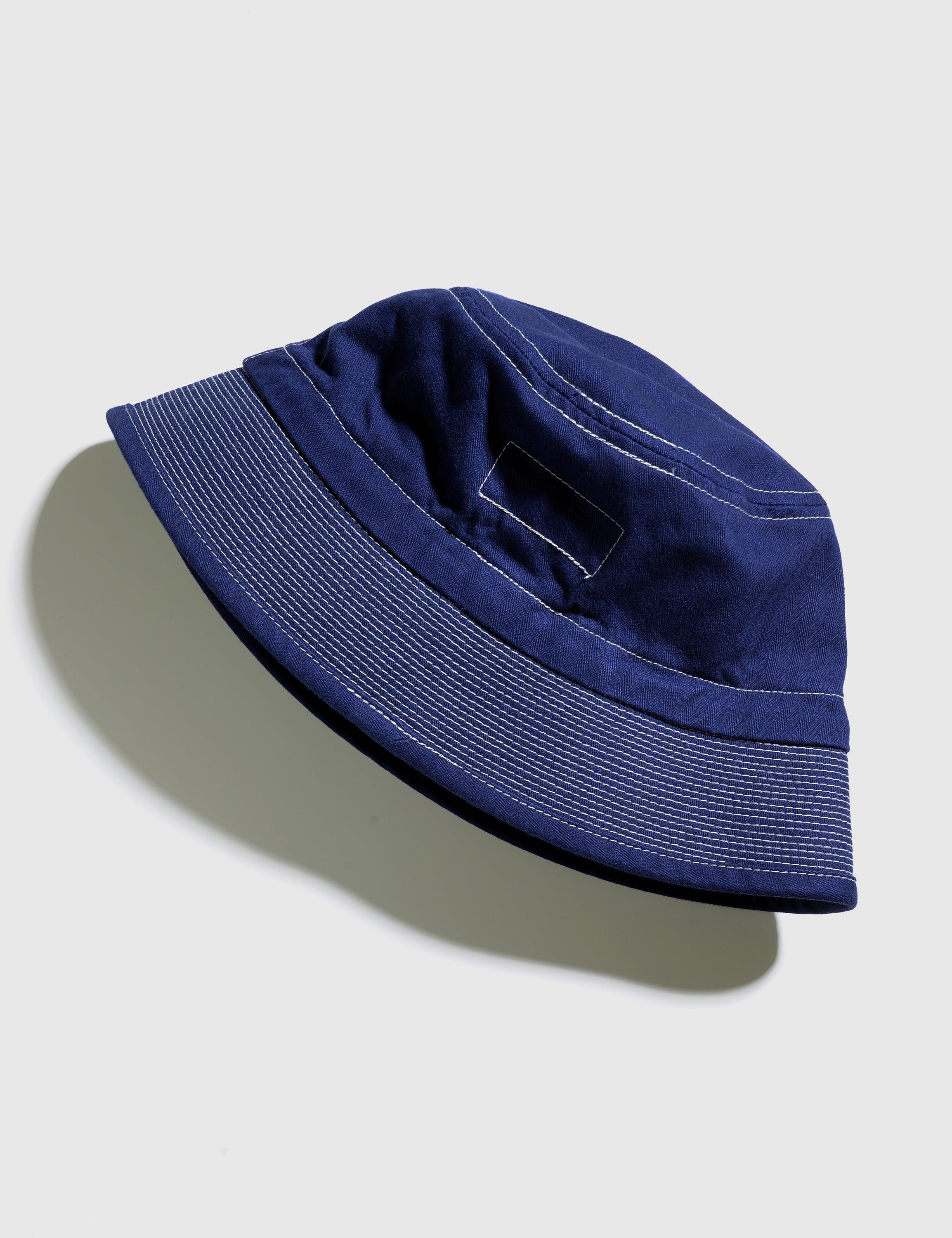 FINAL SALE: Organic Cotton Herringbone Bucket Hat - Blue
