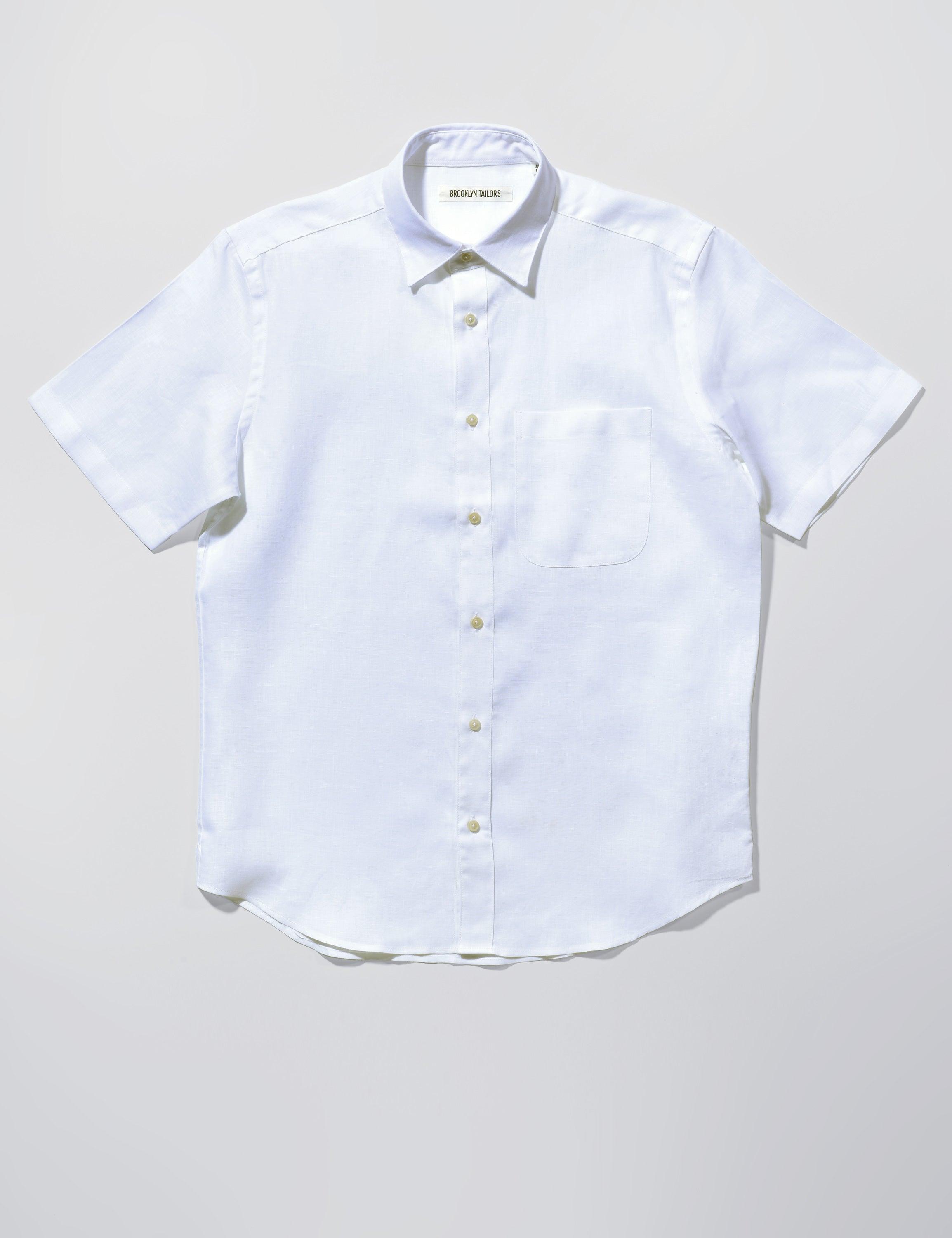 FINAL SALE: BKT14 Short Sleeved Casual Shirt in Portuguese Linen - White