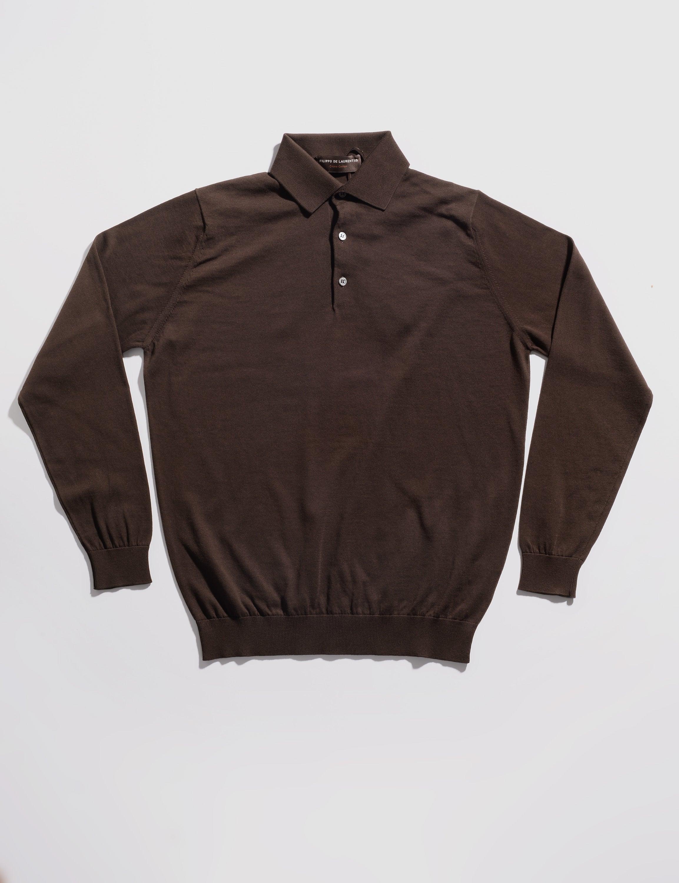 FINAL SALE: Long Sleeve Polo Shirt in Crepe Cotton - Brown