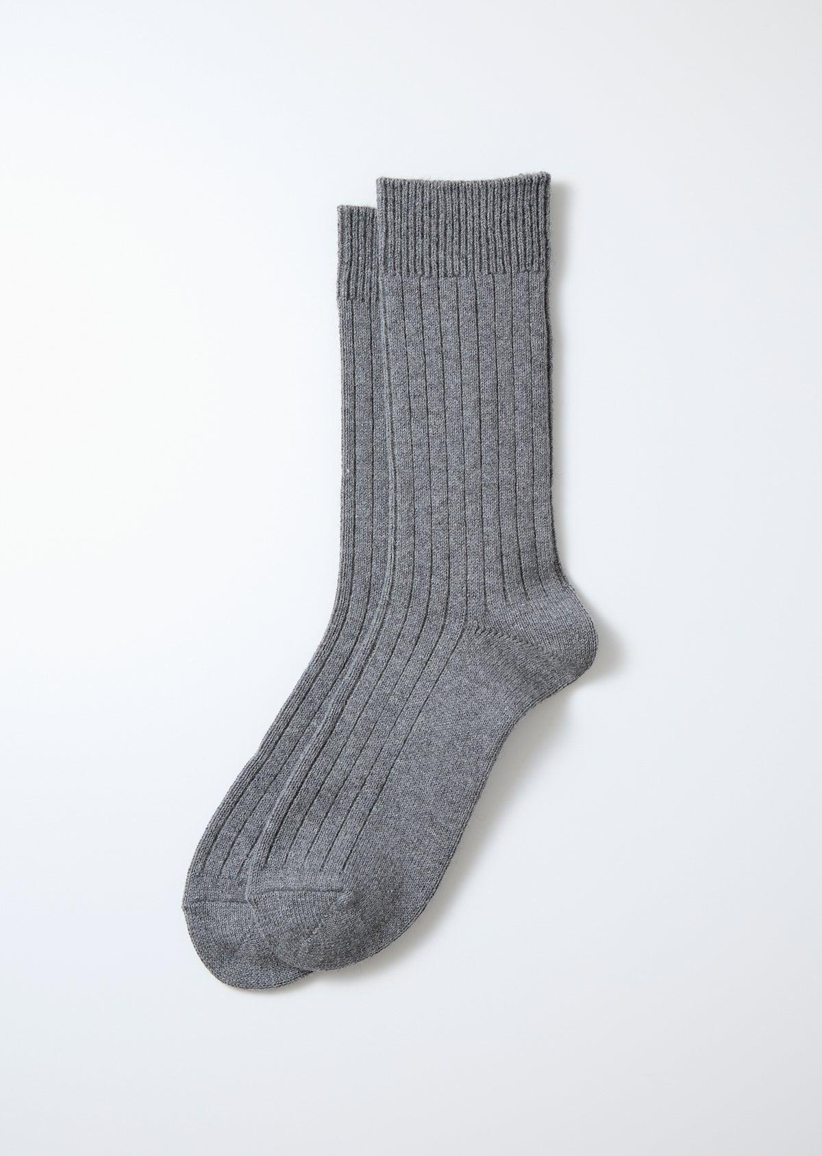 Cotton Wool Ribbed Crew Socks - Gray