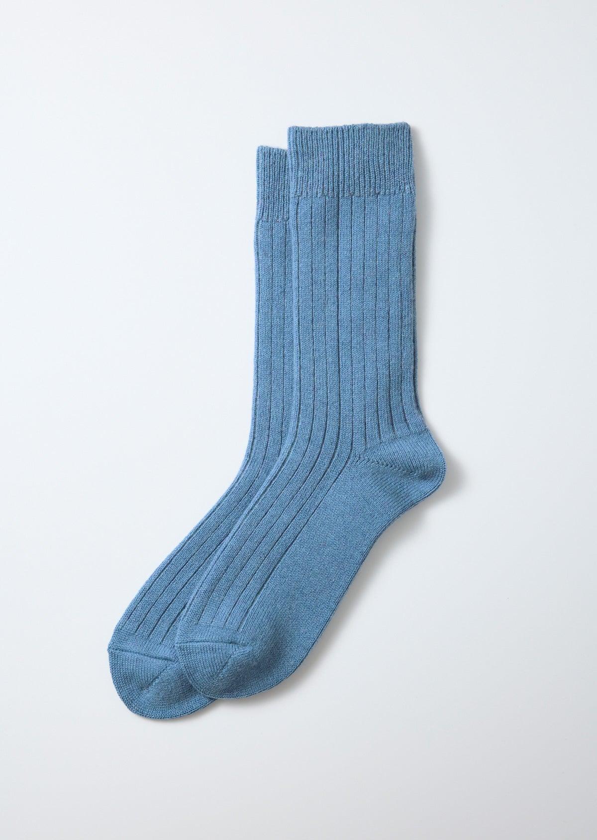 Cotton Wool Ribbed Crew Socks - Light Blue