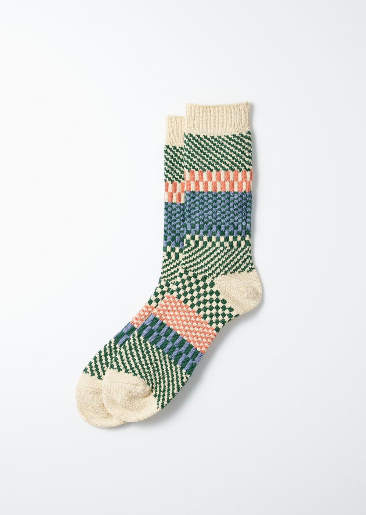 Check and Step Socks - Green