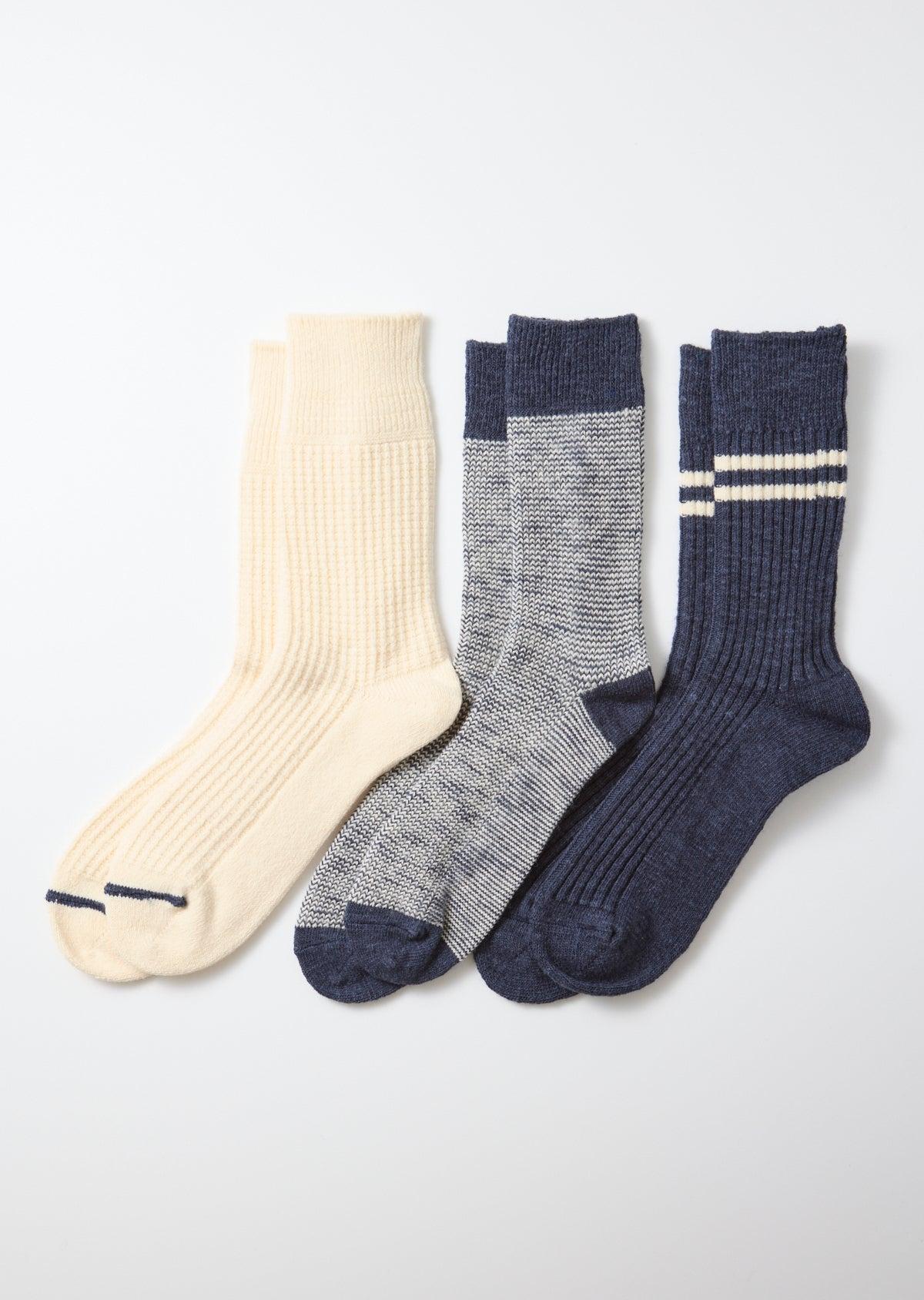 Recycled Cotton/Wool Daily 3-Pack Socks - Navy