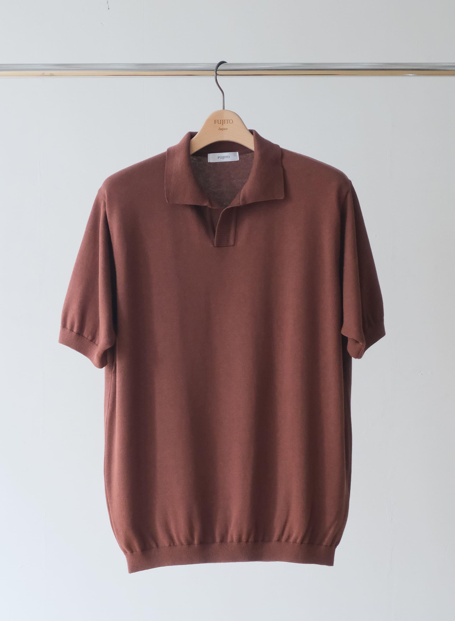FINAL SALE: Cotton Silk Knit Skipper Polo in Brown