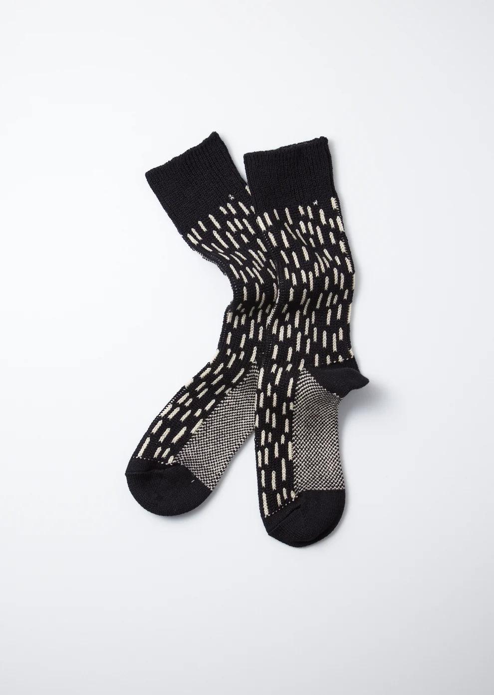 Raindrop Crew Socks - Black/Ivory