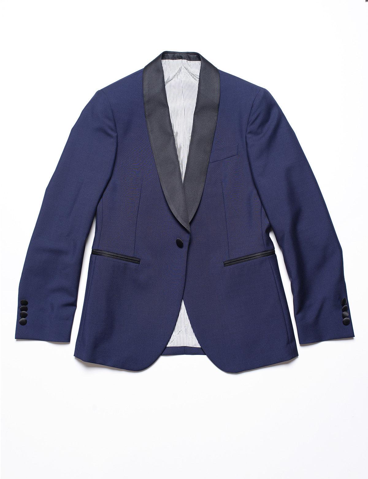 BKT50 Shawl Collar Tuxedo Jacket in Wool / Mohair - Ink Blue with Grosgrain Lapel