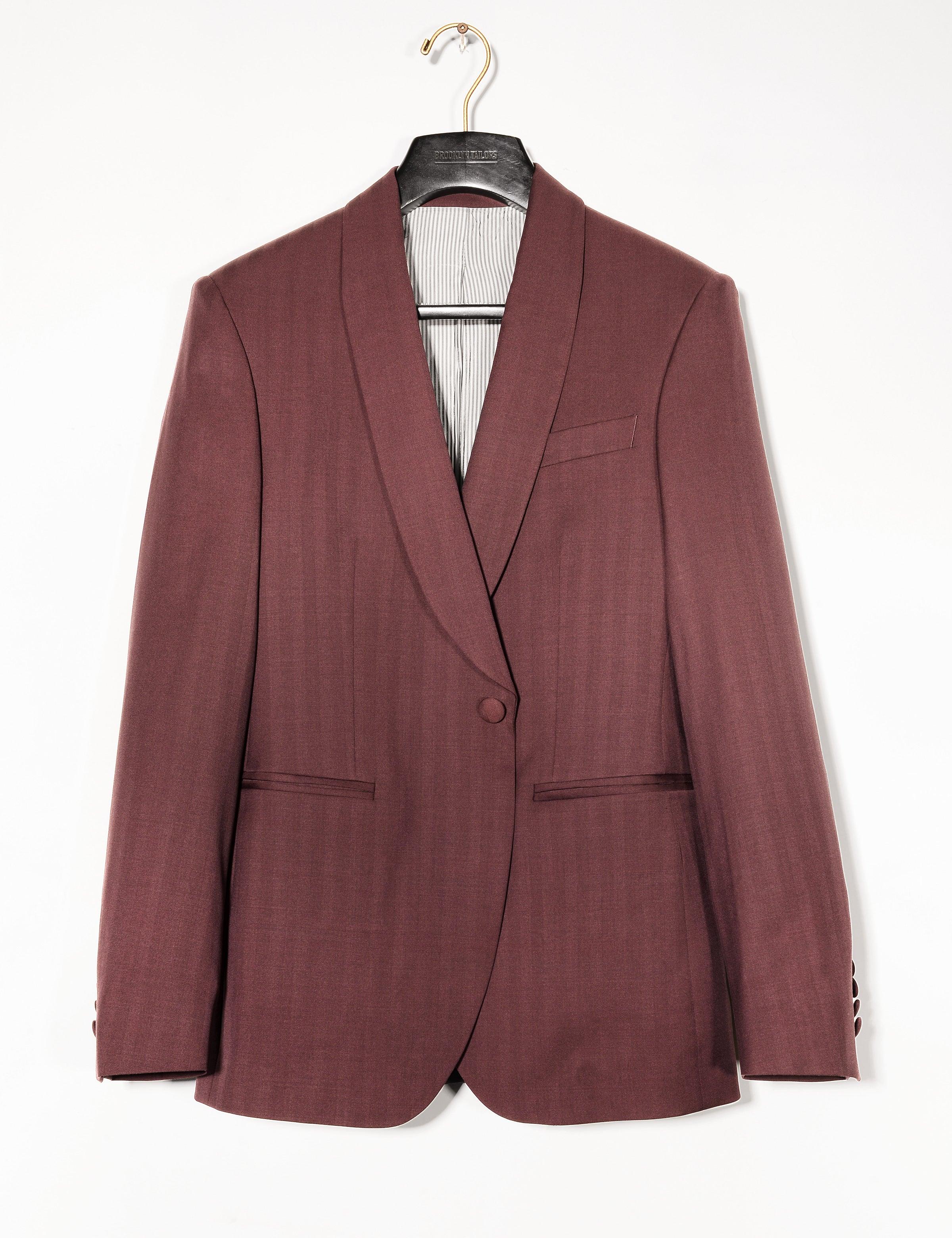 FINAL SALE: BKT50 Shawl Collar Dinner Jacket in Wool Herringbone - Syrah