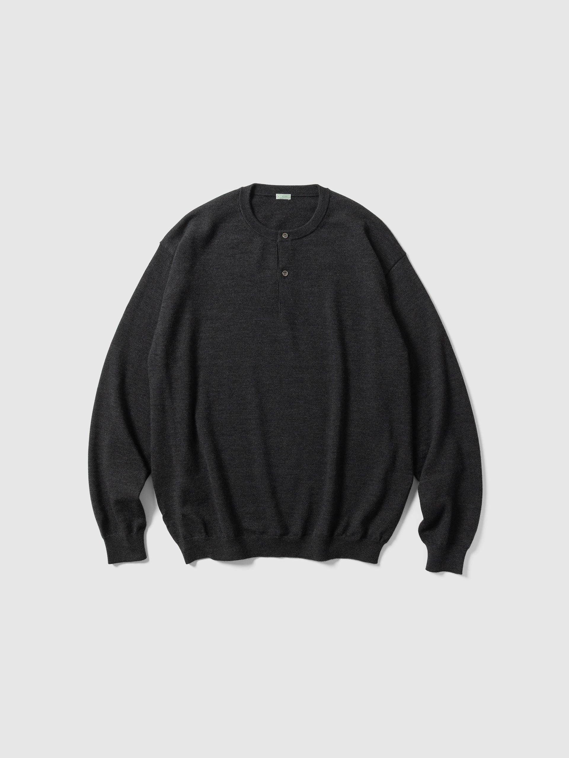 Wool Knit Henley Neck Sweater Charcoal