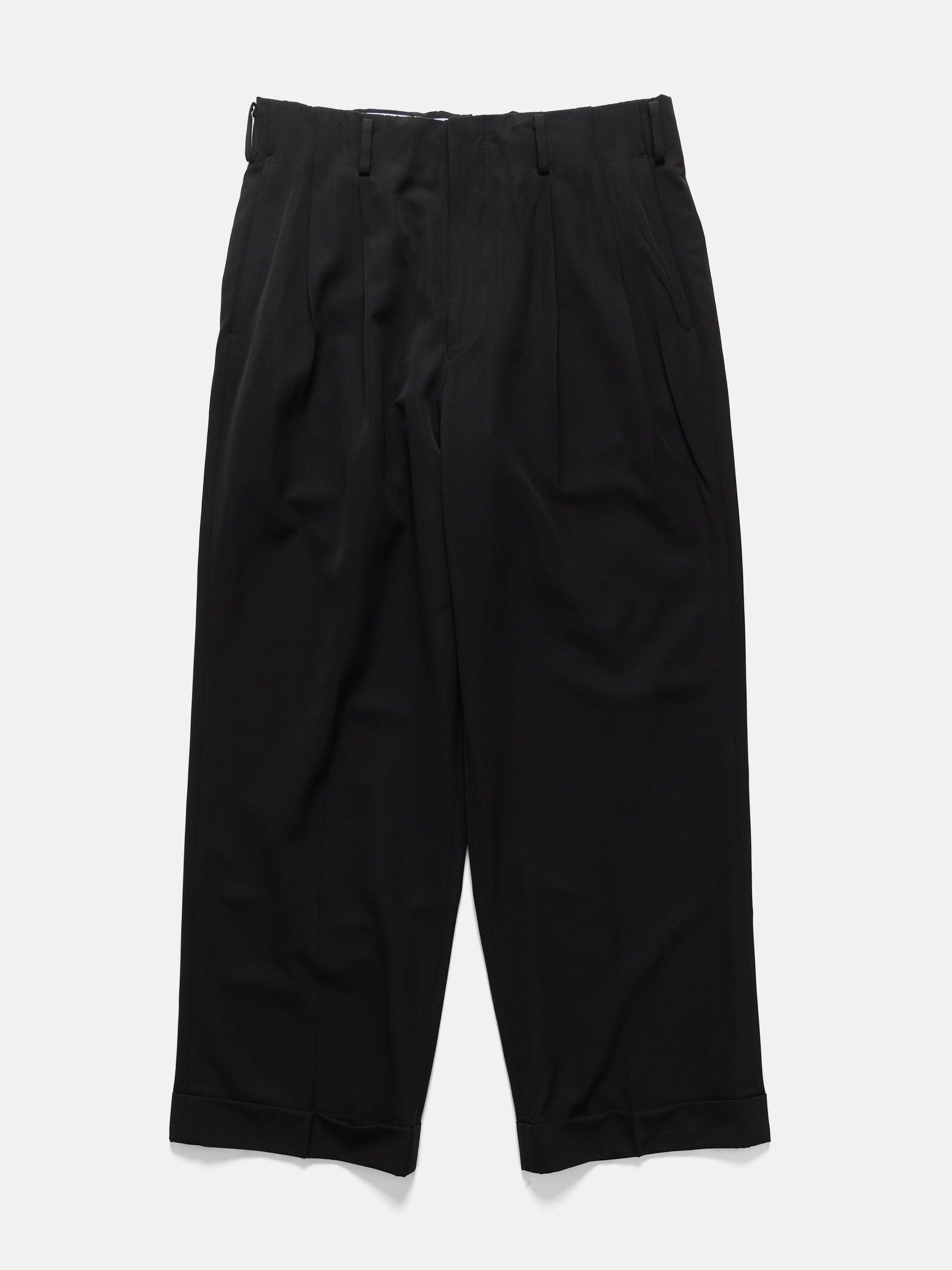 Wool Rayon Wide Trousers Black
