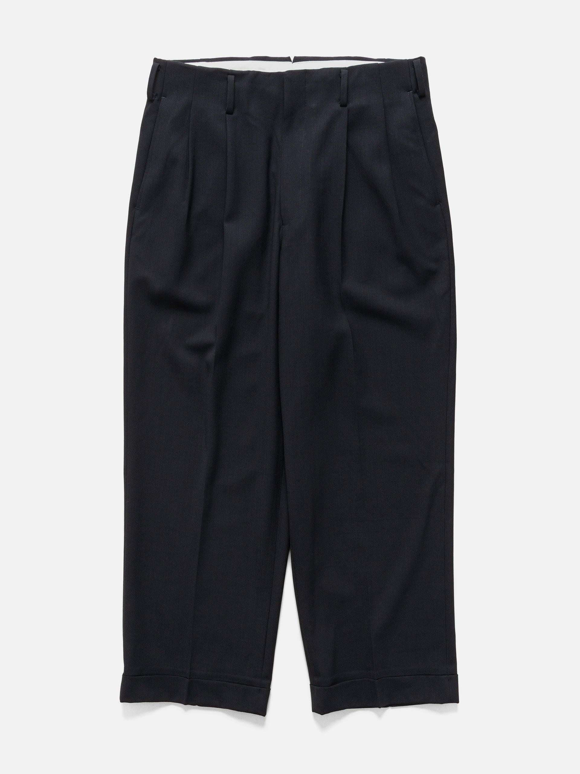 Slub Wool Tapered Trousers Navy