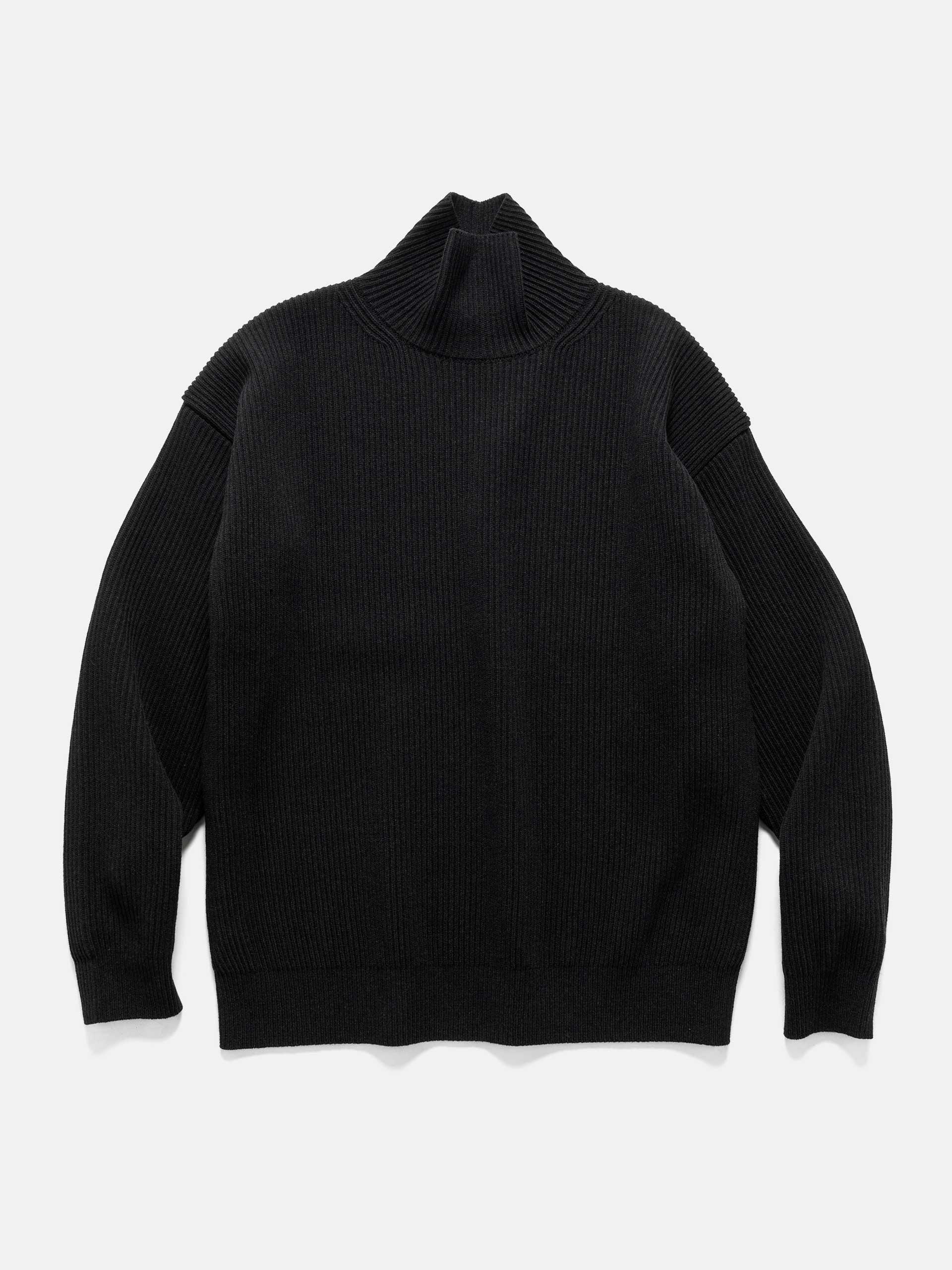 Super Fine Wool Rib Knit Turtle Neck Black