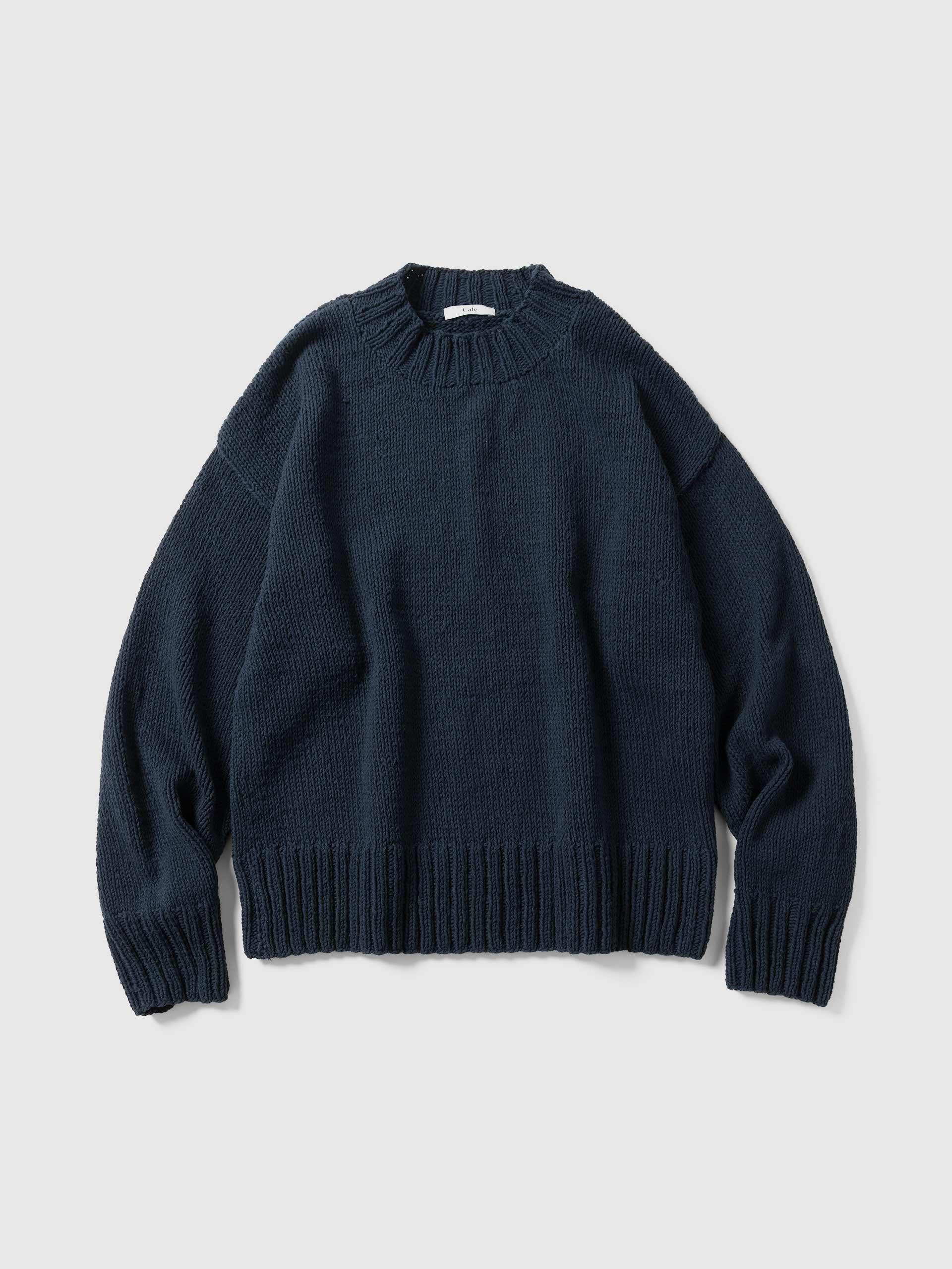 Cotton Hand-Knit Sweater Navy