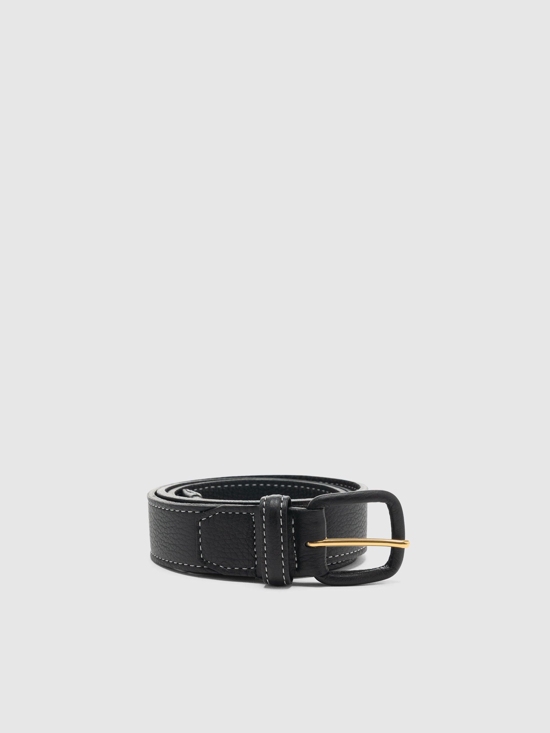 Covered Buckle Belt Cowhide Black