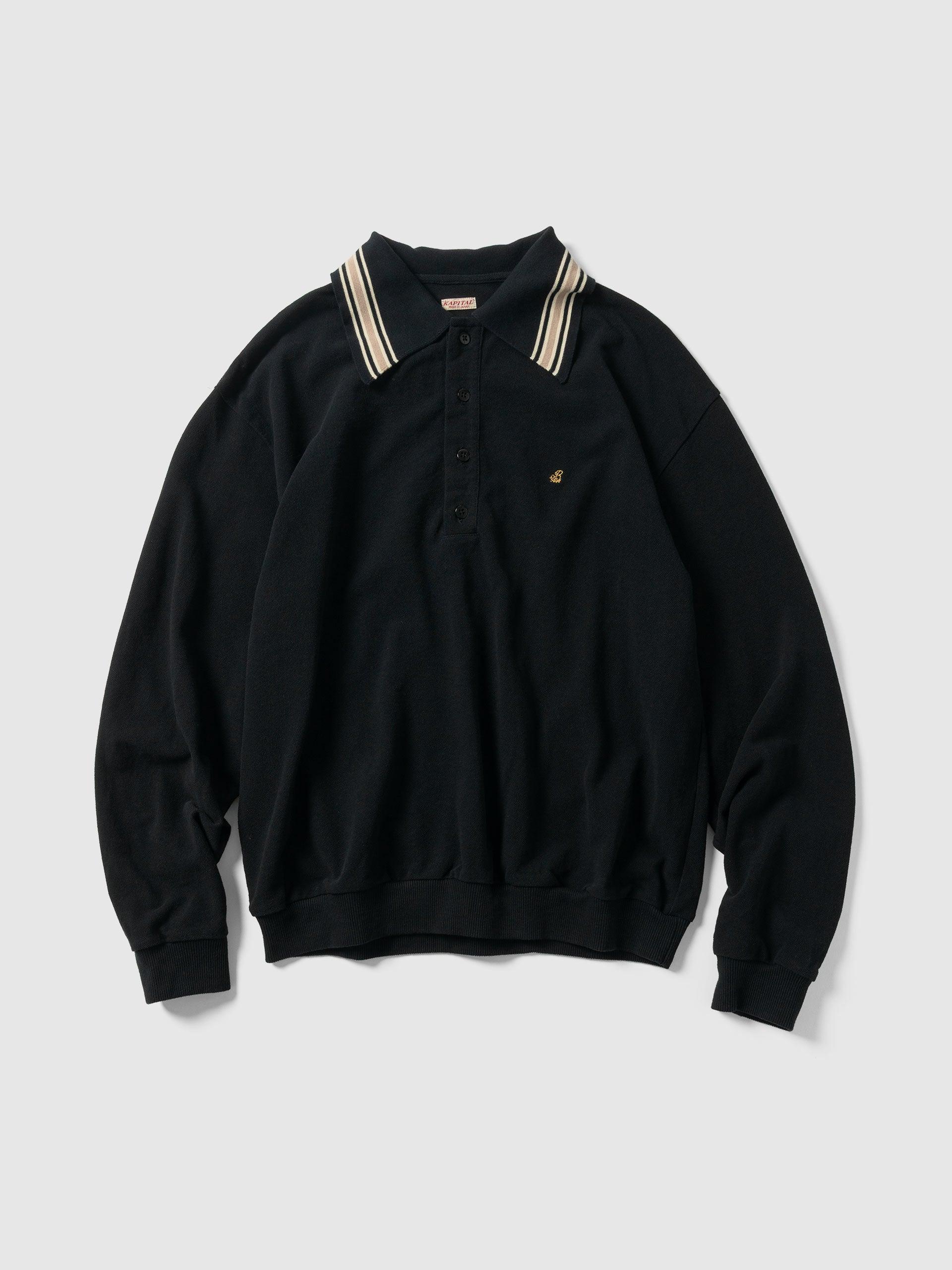 Piquet Large Pointed Collar Retro Polo Black