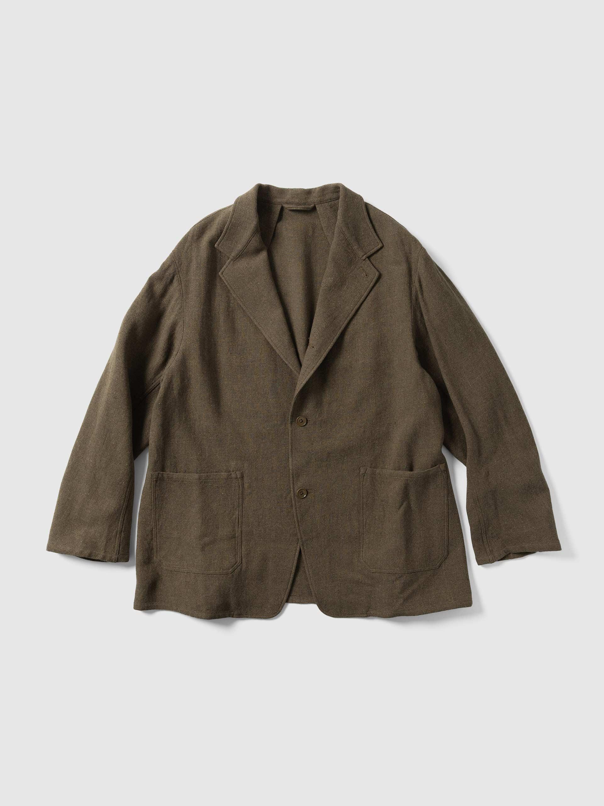 Wool Linen Serge Square Jacket Moss