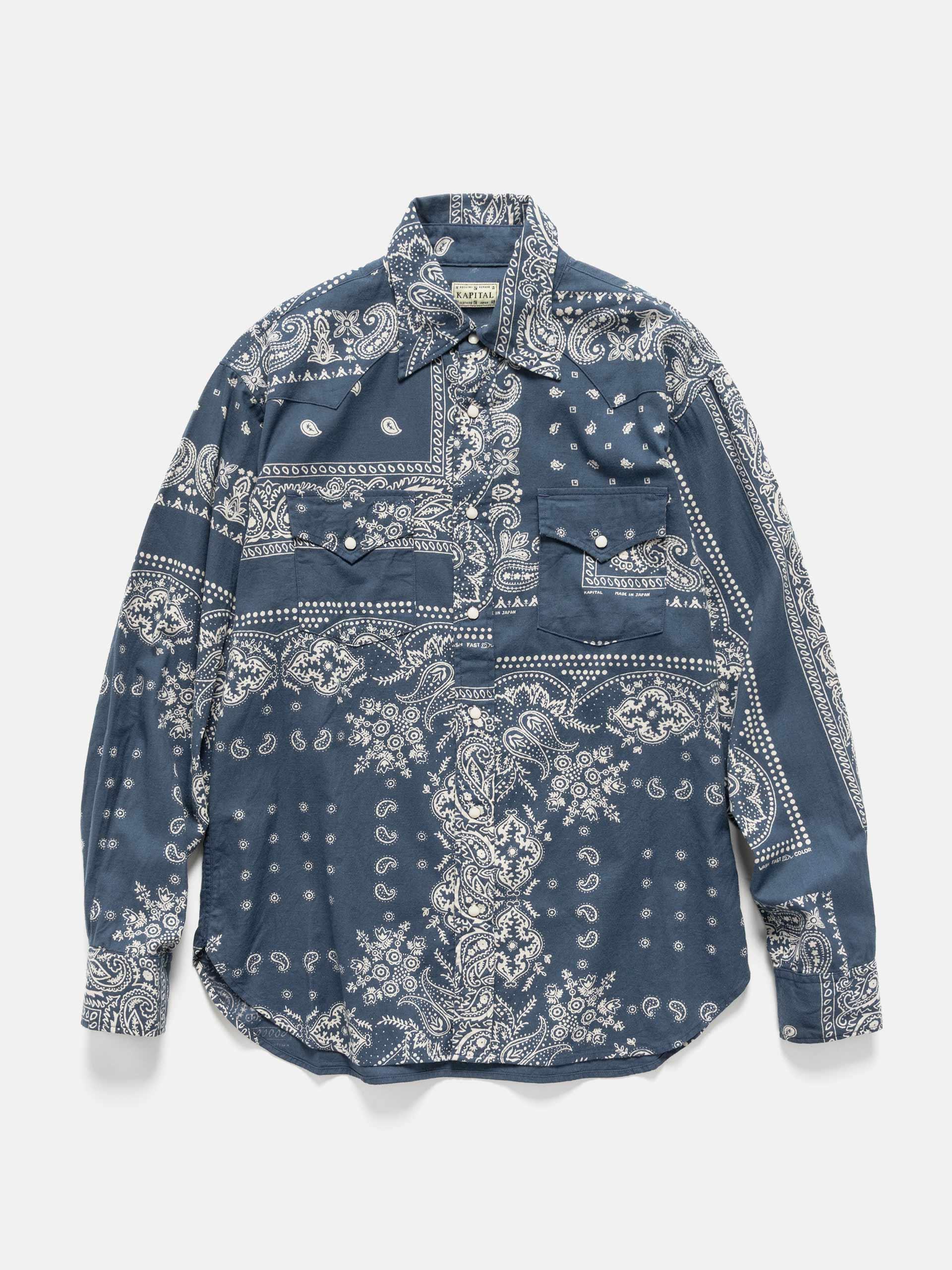 Viyella Flannel Bandanna HUSKY Western Shirt Navy