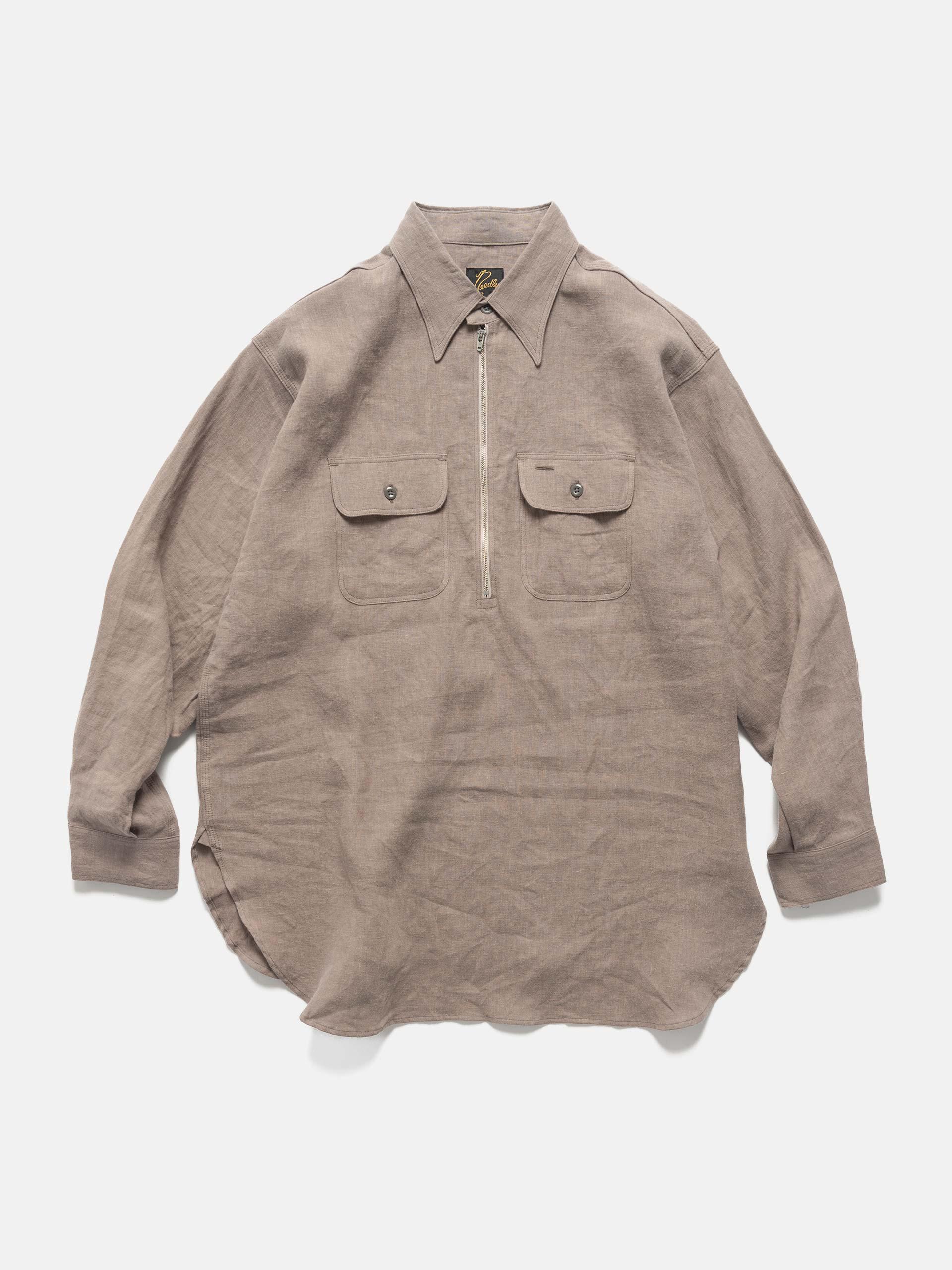 Half Zip Work Shirt - Brushed Linen Canvas Taupe