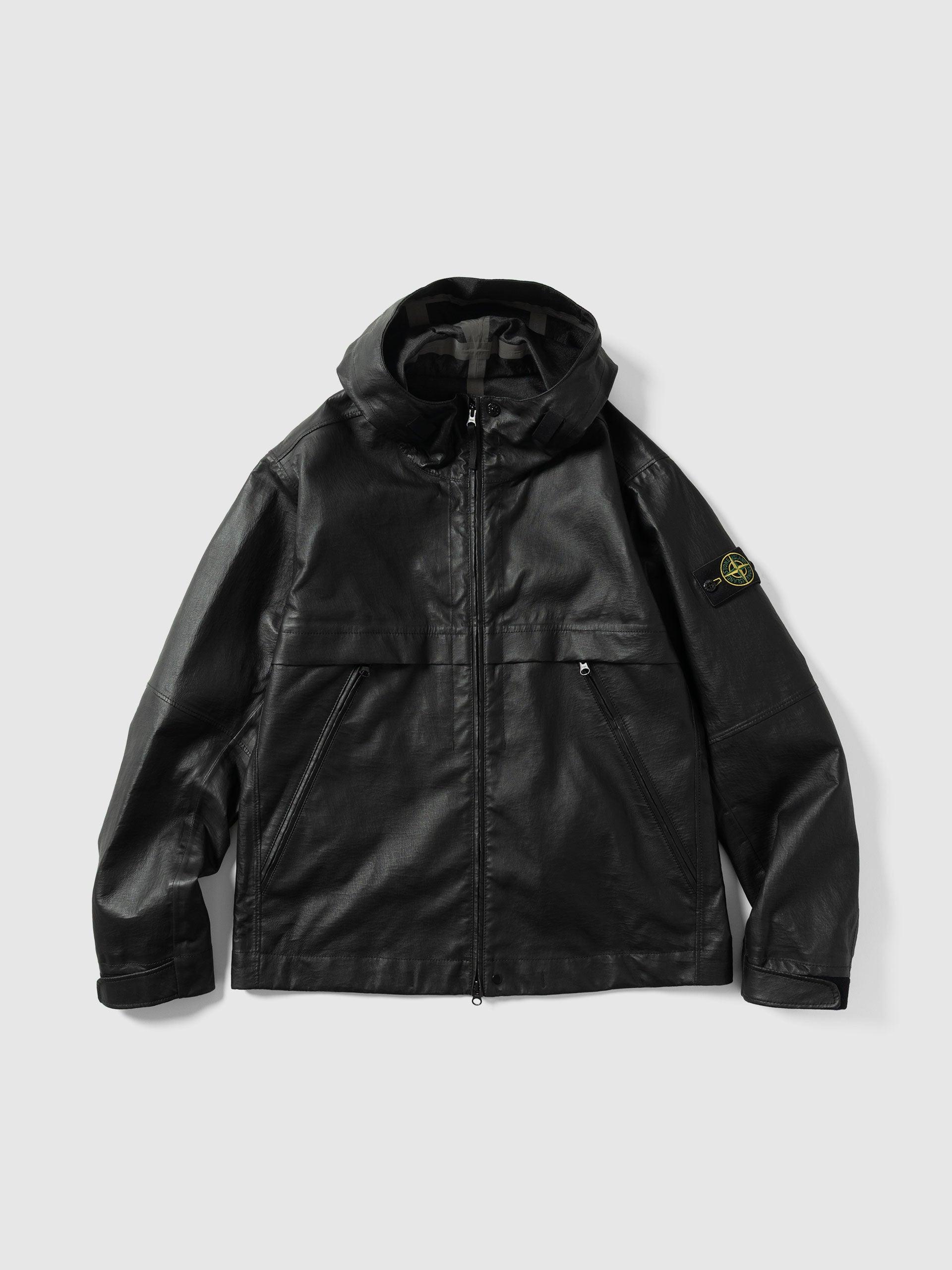 Leather Hooded Jacket Black