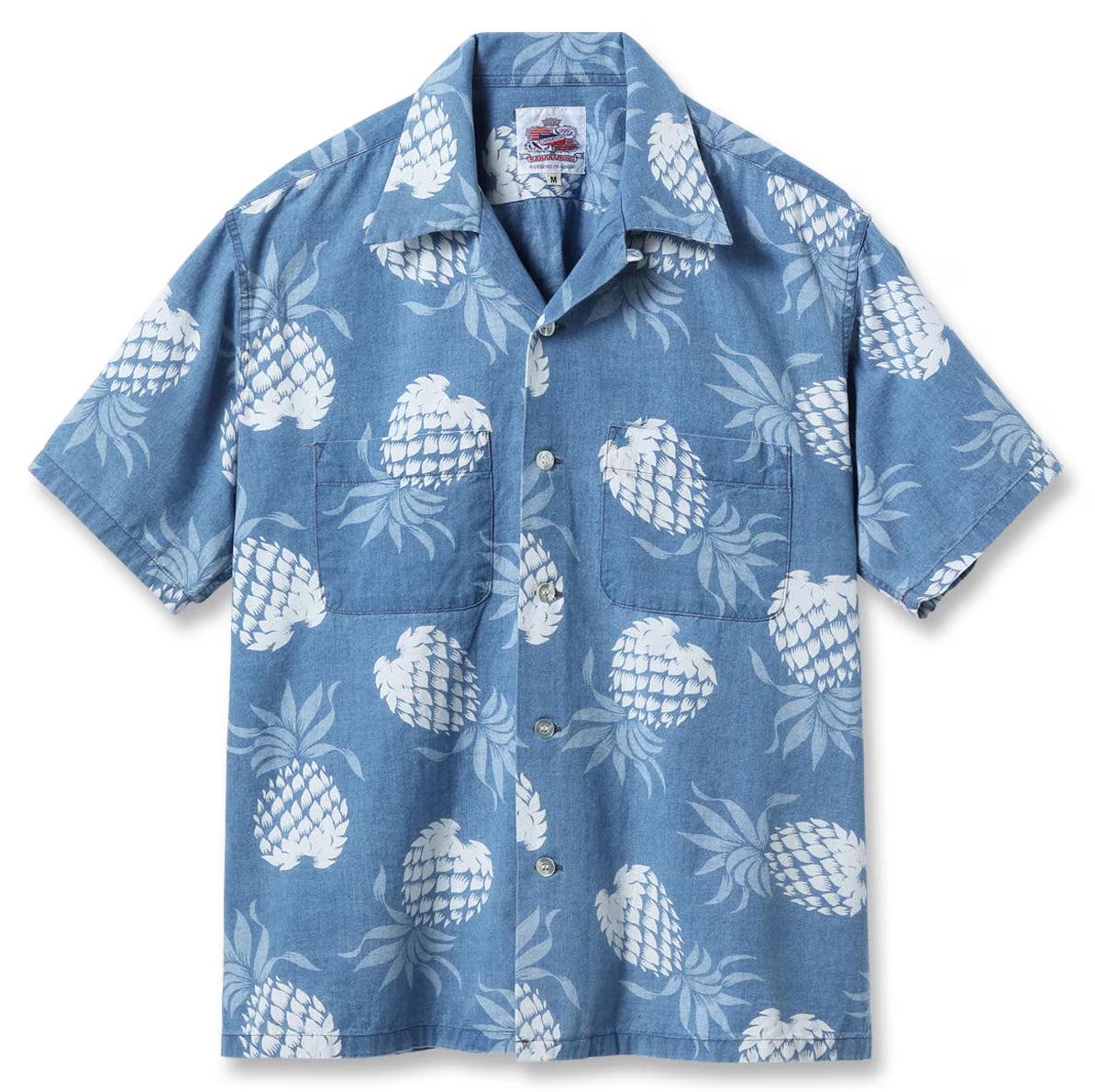 DK 39641 Duke Kahanamoku Indigo Cotton Hawaiian Shirt "Dukes Pineapple" Blue