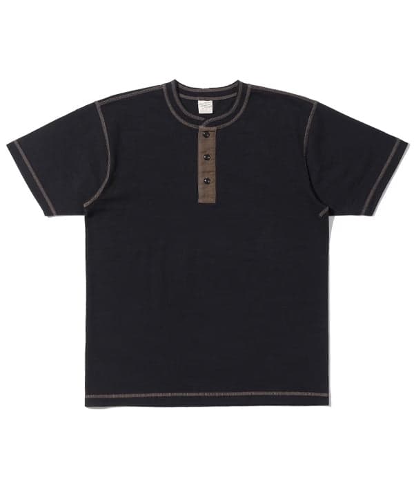BR79192 Loopwheeled Slub Yarn S/S Henley Black