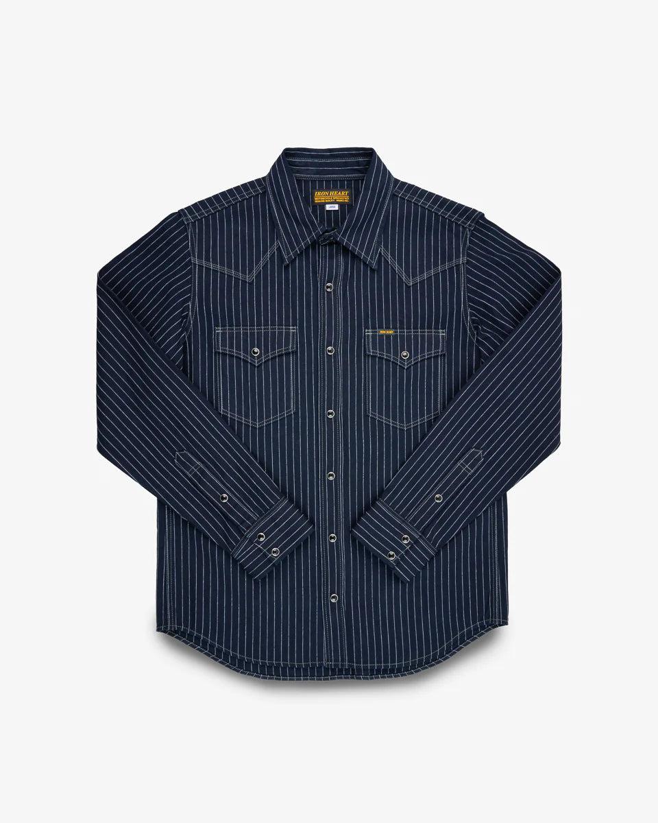 IHSH-424-IND 8.5oz Herringbone Stripe Western Shirt Indigo