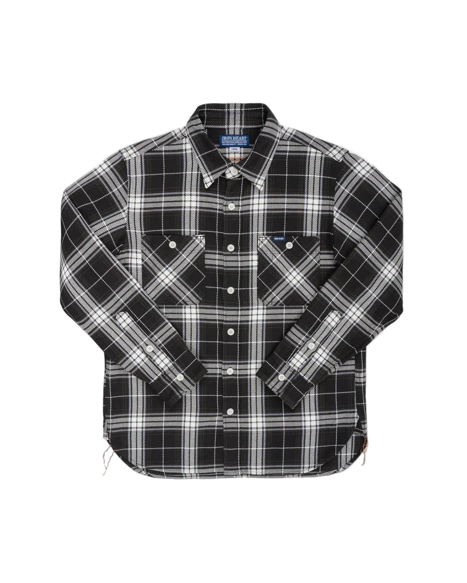 IHSH-441-BLK 9oz Selvedge Flannel Check Work Shirt - Black
