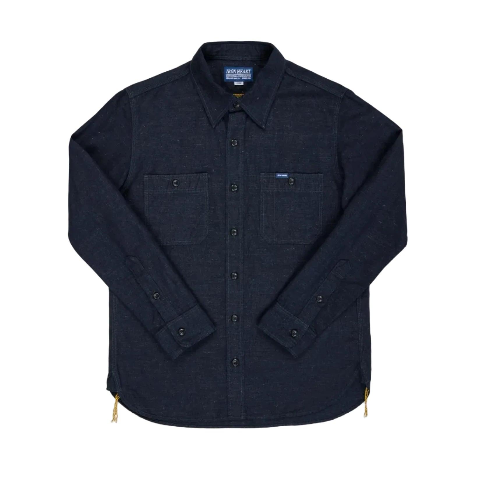 IHSH-443-IND 7oz Cotton Linen Chambray Work Shirt Indigo