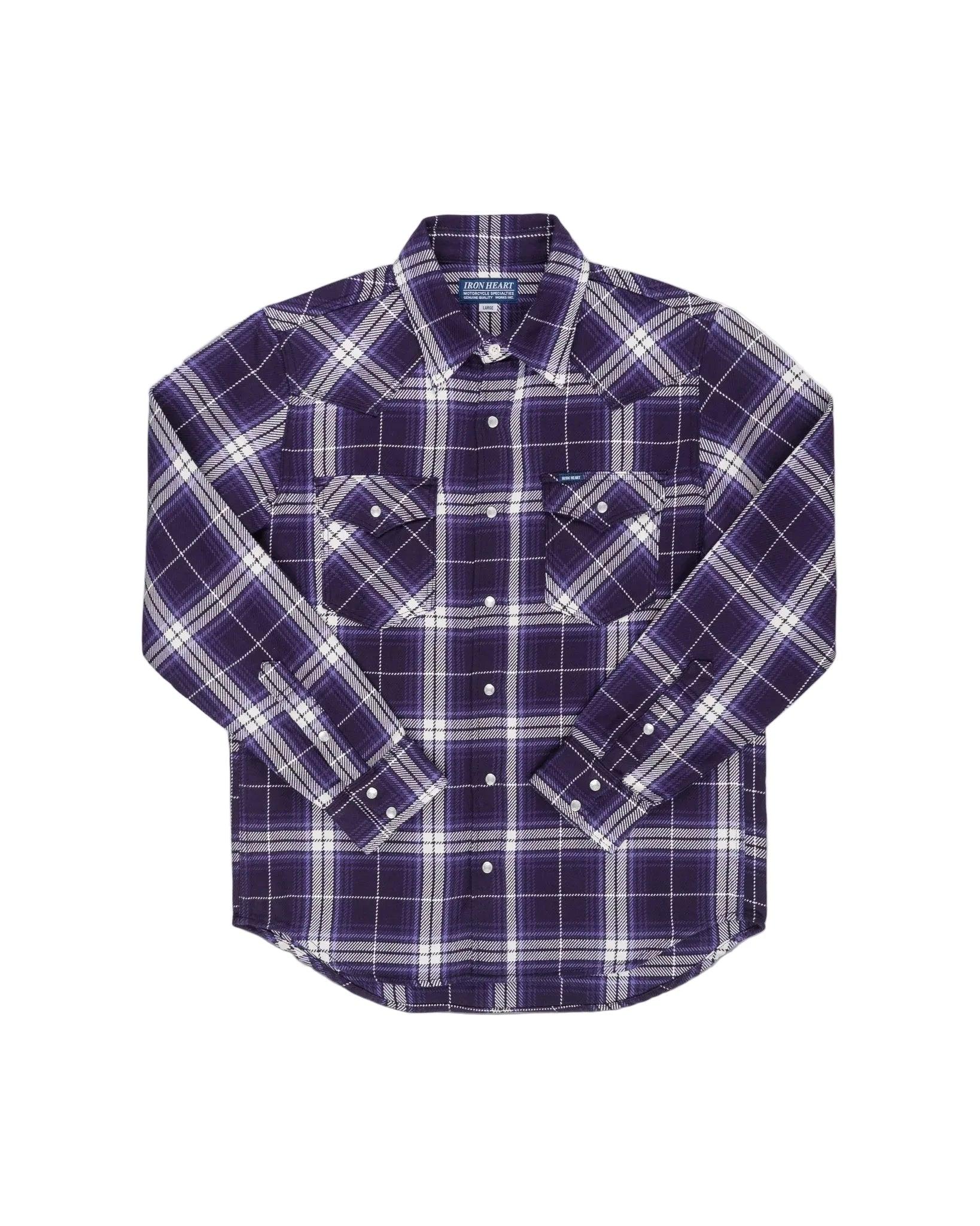 IHSH-439-PUR 9oz Selvedge Flannel Check Western Shirt Purple