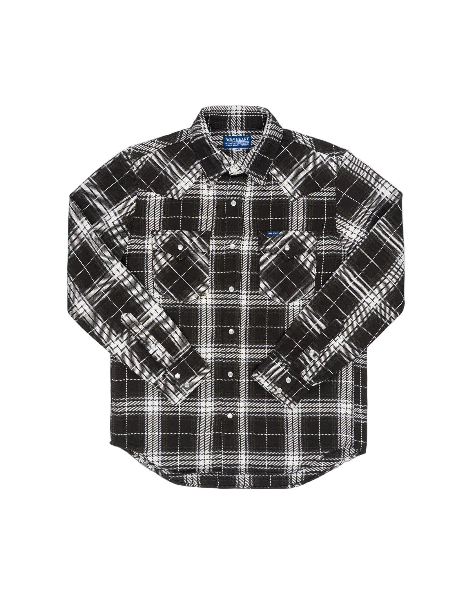 IHSH-439-BLK 9oz Selvedge Flannel Check Western Shirt Black