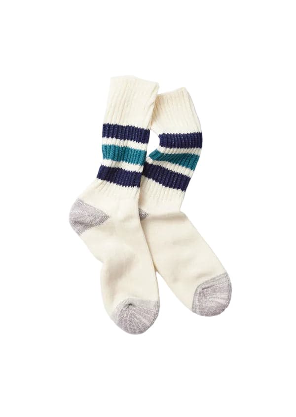 ROTOTO R1255 Coarse Ribbed Old School Crew Socks Navy Blue/New Green