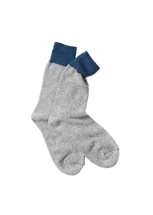 R1515 Double Face Silk/Cotton Crew Socks Blue/Grey