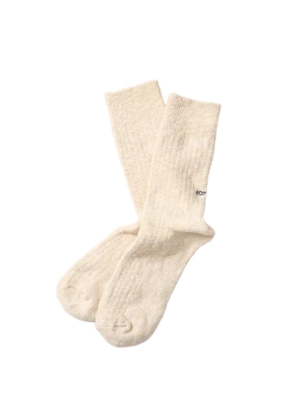 R1634 Organic Cotton Slub Crew Socks Ecru