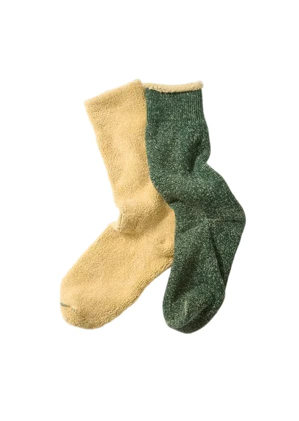 R1612 Reversible Pile Socks Forest Green / Raw Beige