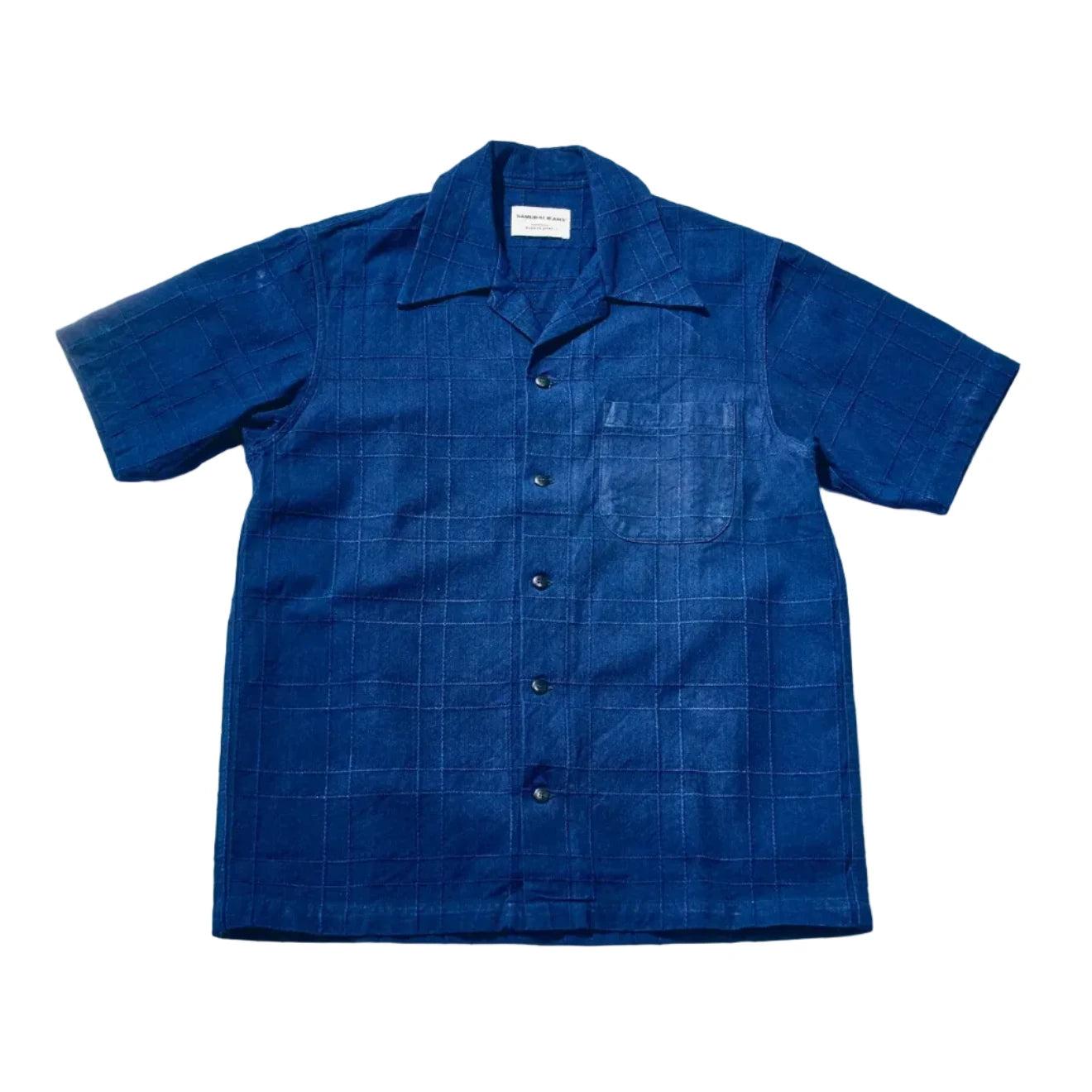 SOS26-ARS Indigo Sashiko Lattice Open Collar Shirt