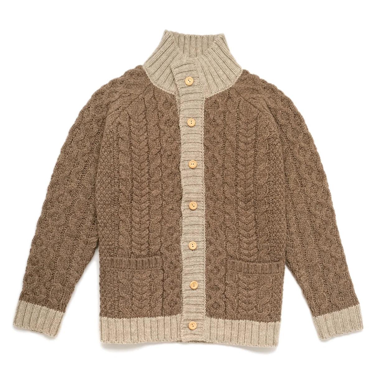 Taupe Cable Knit Mock Neck Cardigan