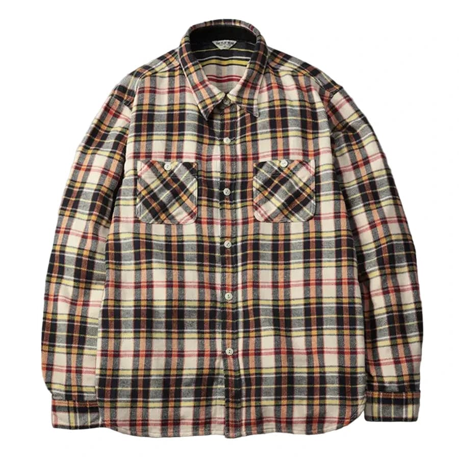 FN-SNR-014 Check Flannel Work Shirt Ivory/Black