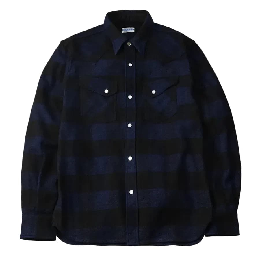 FN-SNW-101L Block Check Western Flannel Shirt Indigo