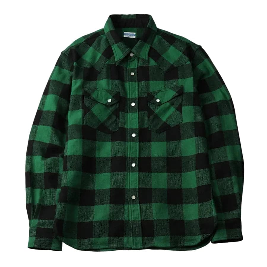FN-SNW-101L Block Check Western Flannel Shirt Green/Black