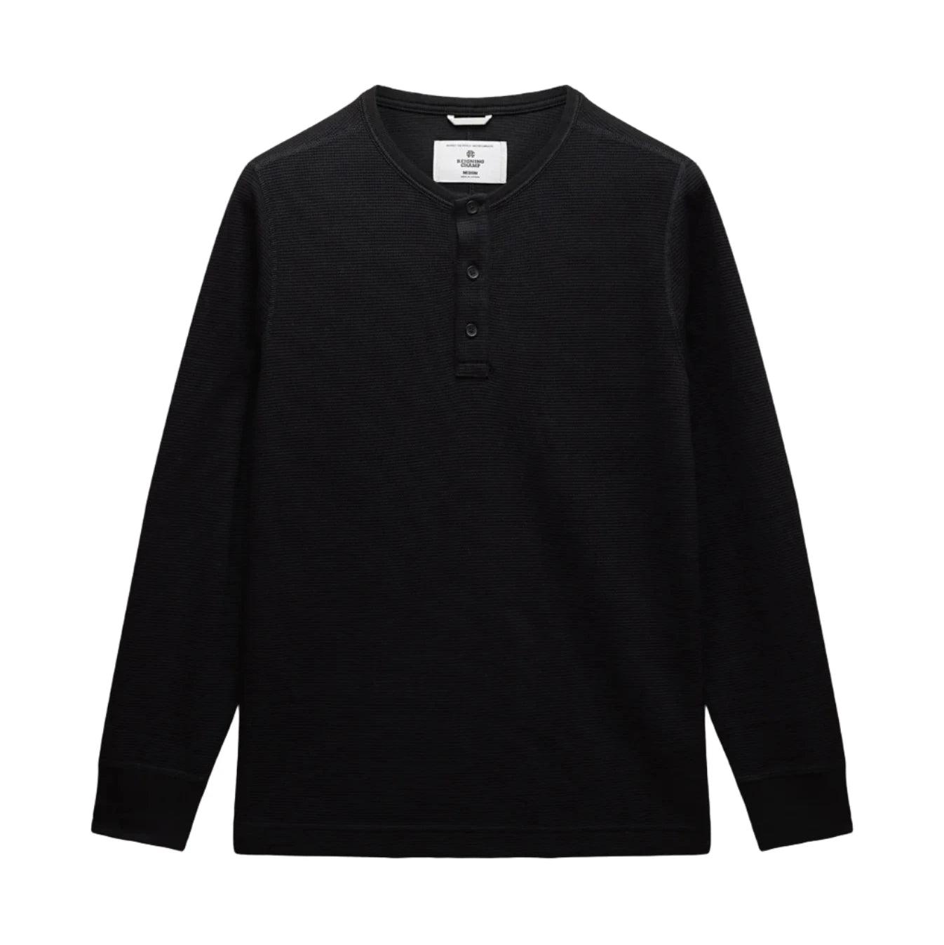 Lightweight Waffle Standard Fit Henley Black