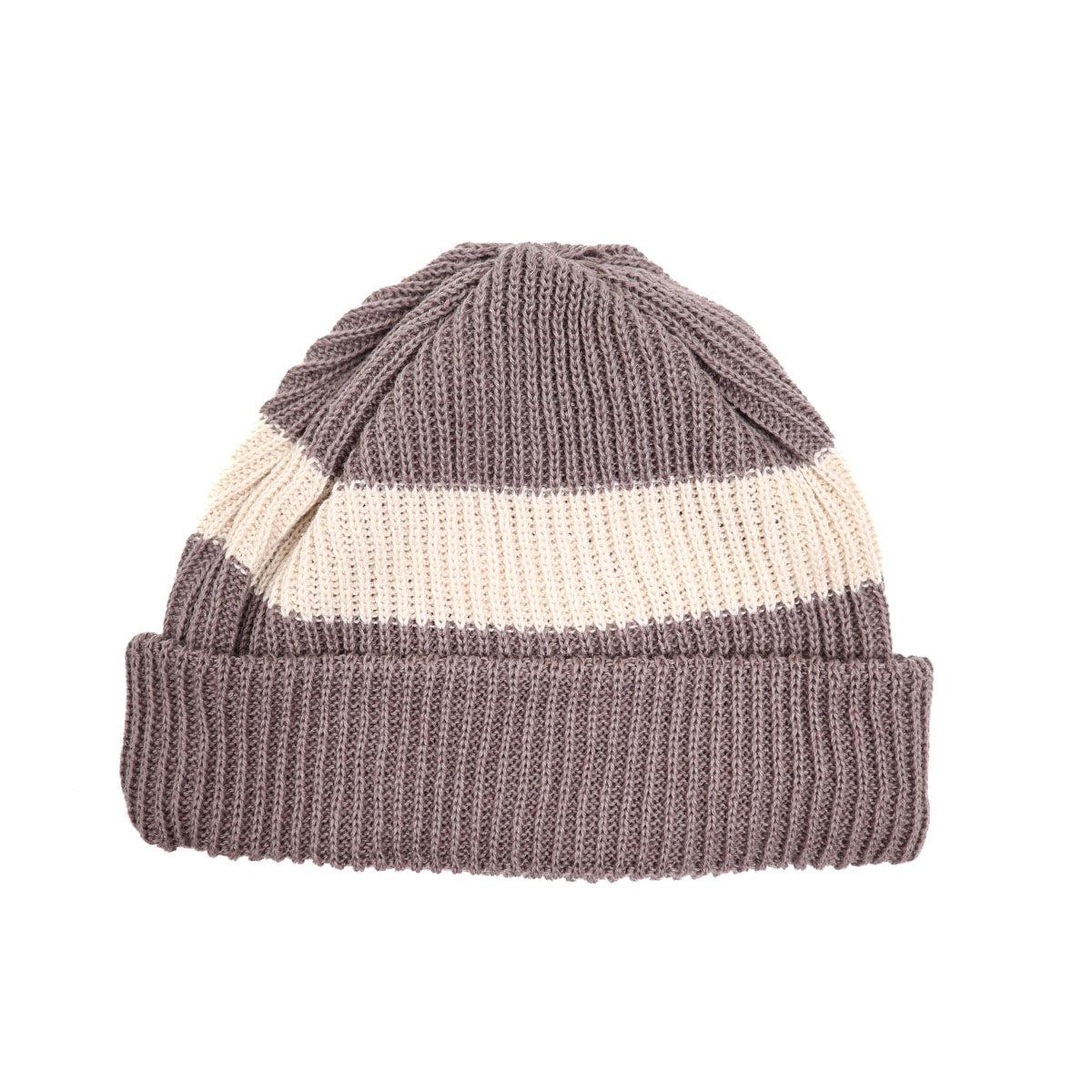 R5164 Cotton Flax Stripe Knitted Hat - Mocha