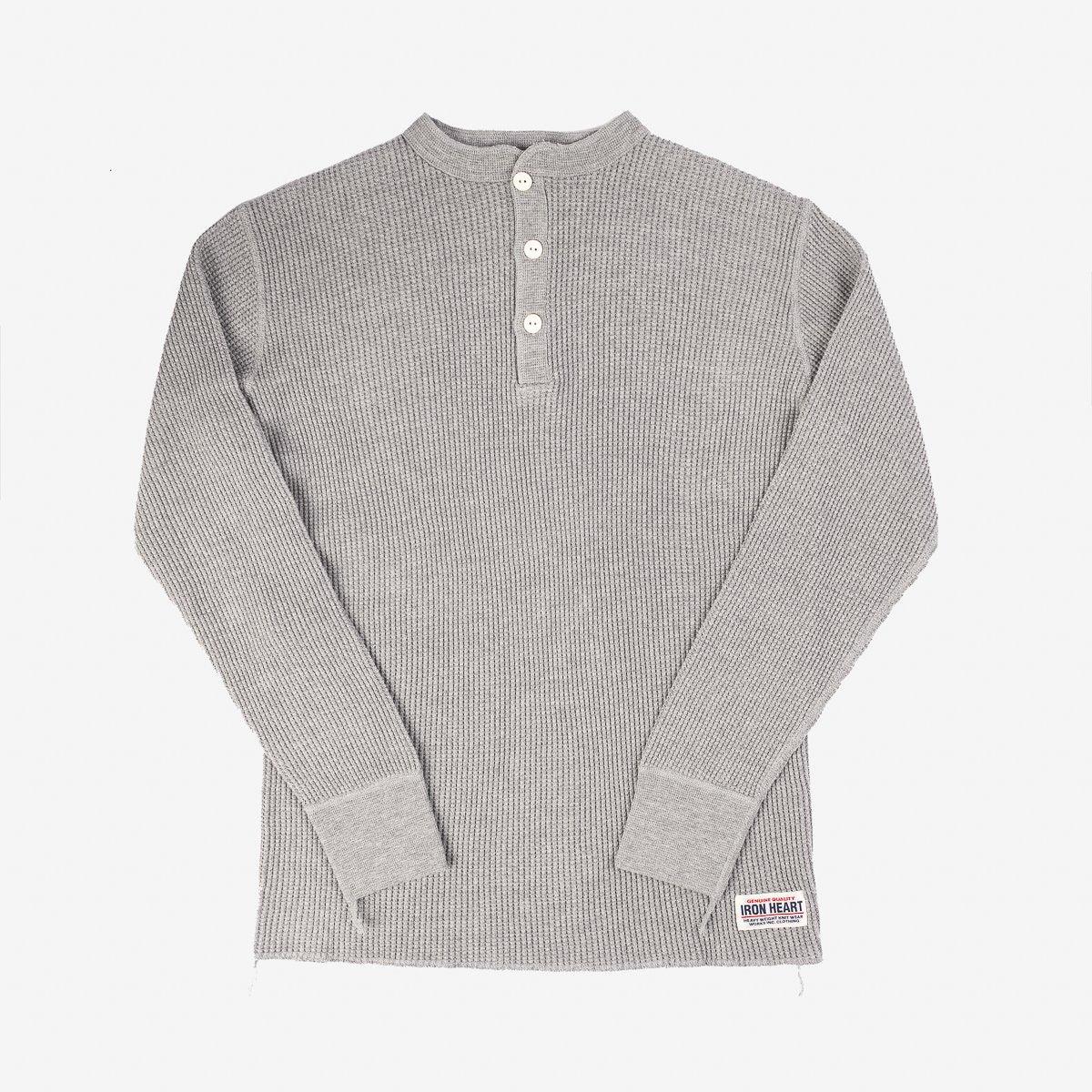 IHTL-1213-GRY Waffle Knit Long Sleeve Thermal Henley Grey