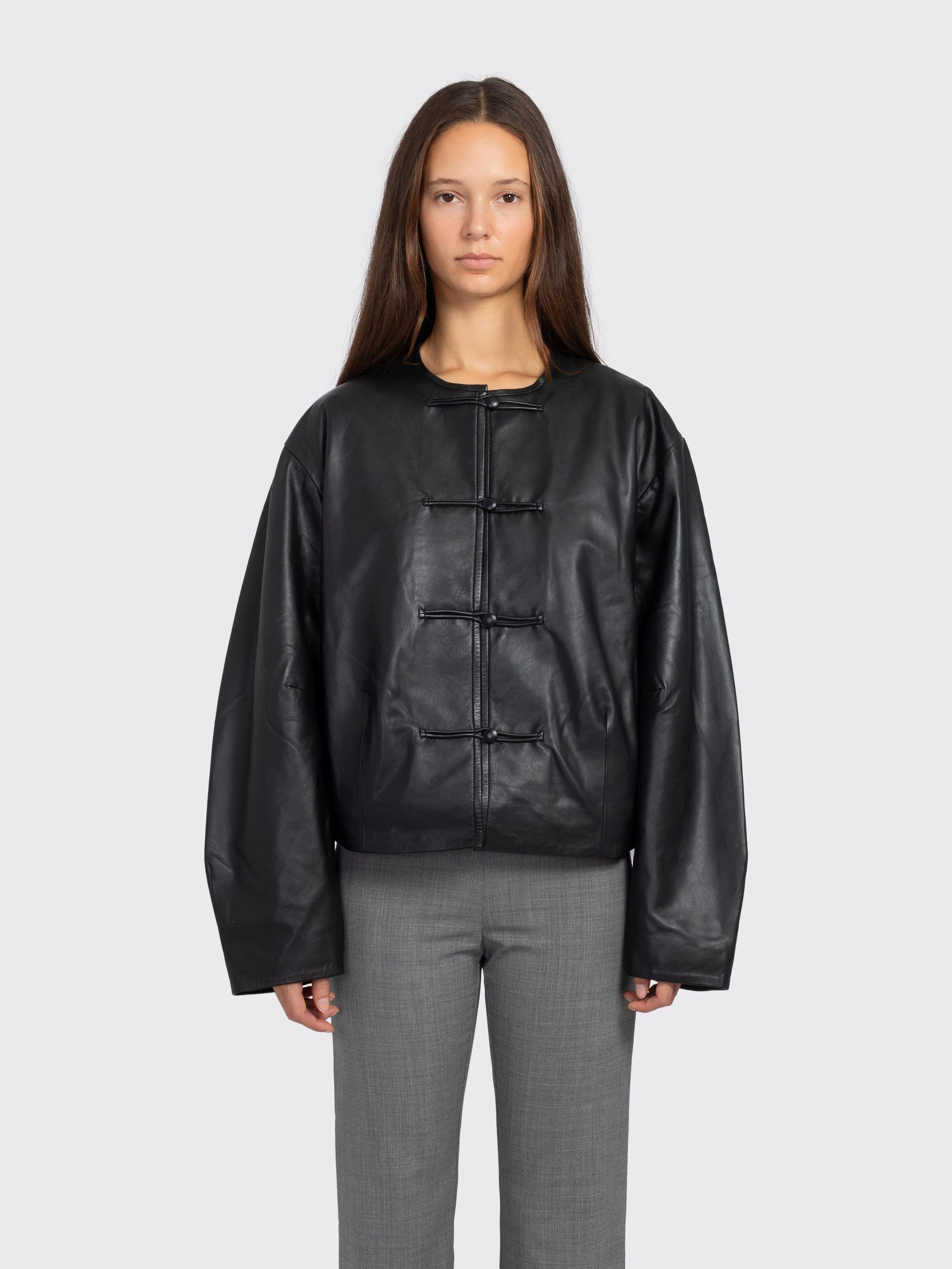 Button Detail Cocoon Leather Jacket
