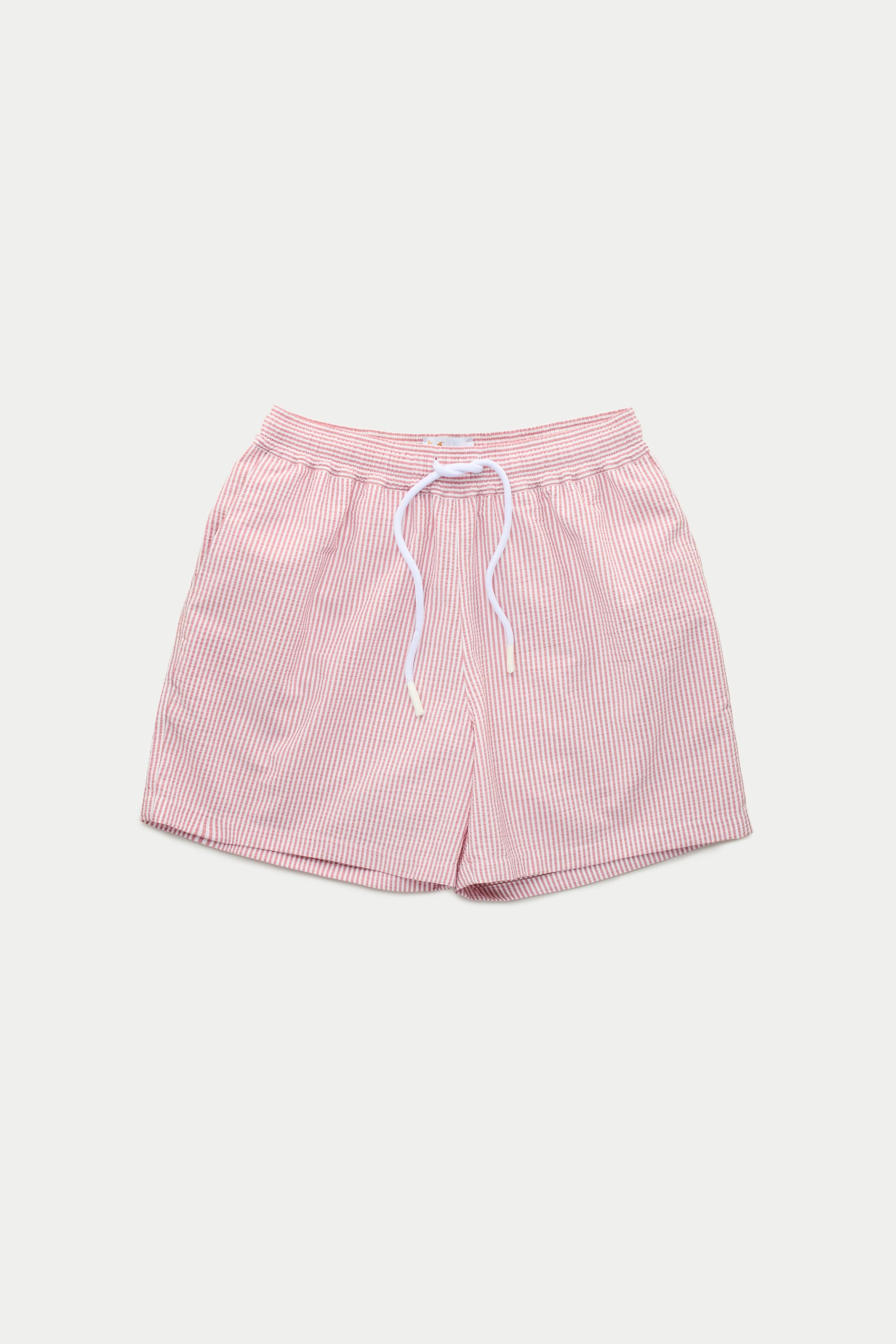 Swim Shorts Red and White Seersucker 7" inseam