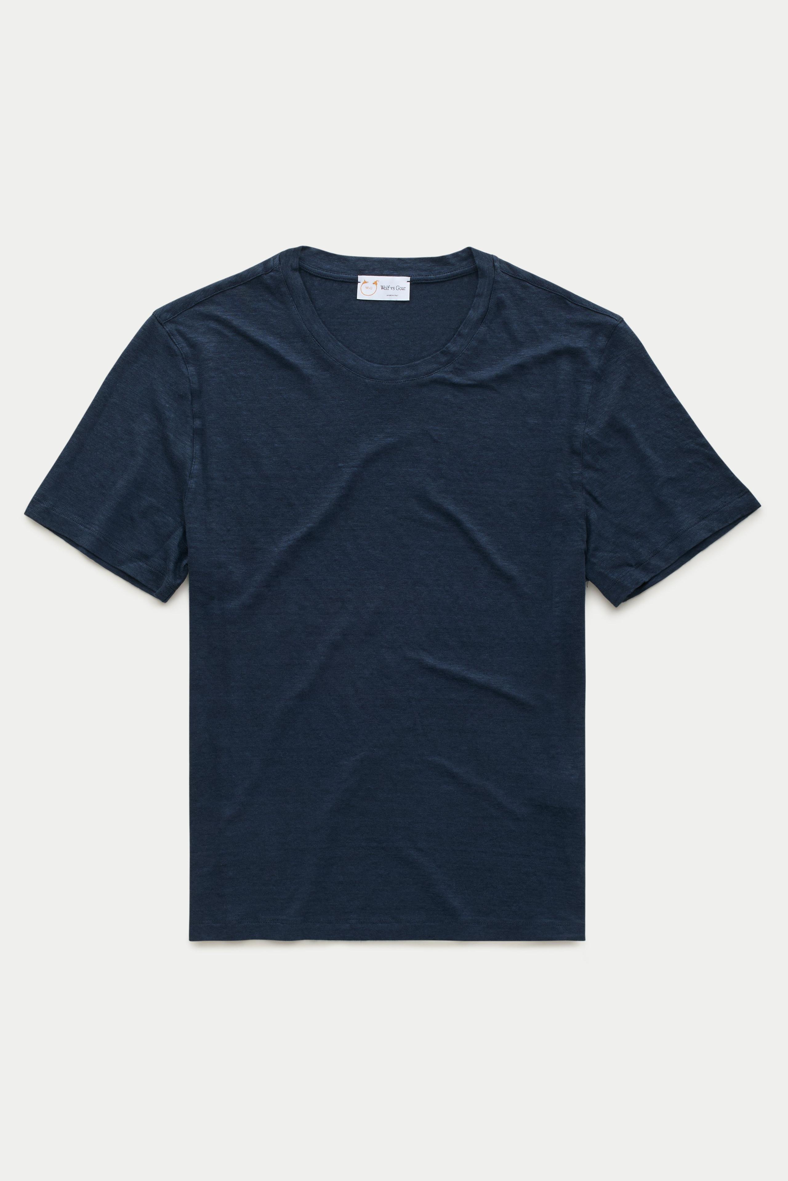 Short Sleeve Linen Crew Neck Tee Navy