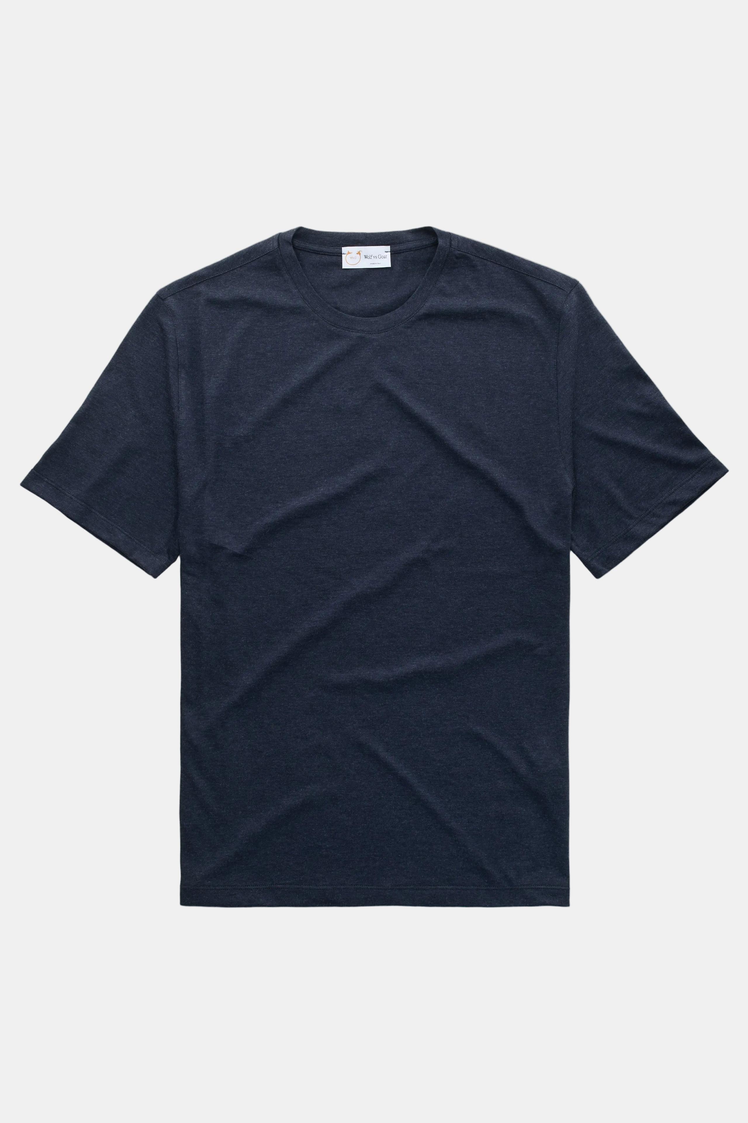 Cotton Cashmere Short Sleeve Crew Neck Tee Dark Blue