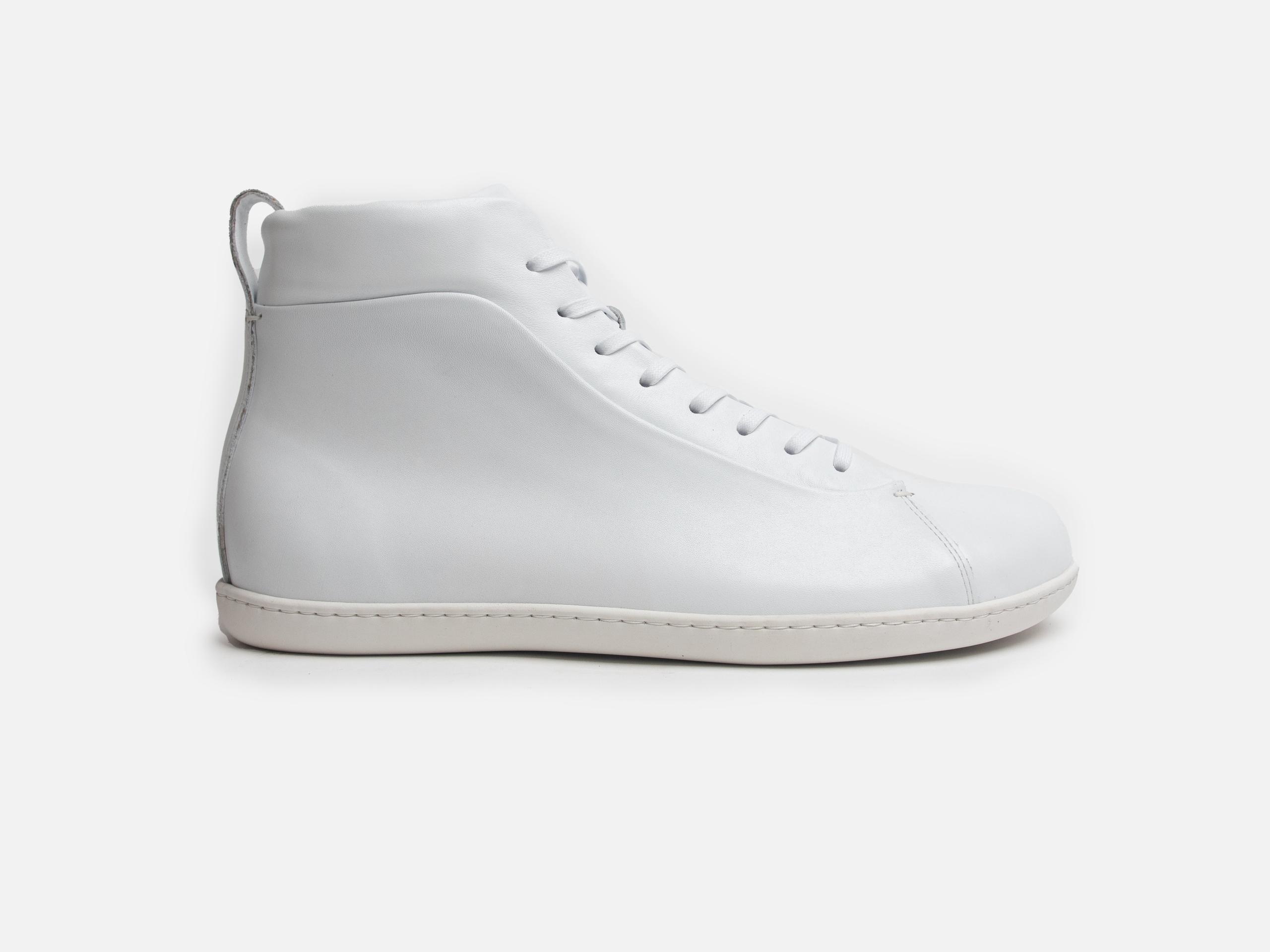 WALKLEY Barefoot High Top White Calfskin Leather Sneaker