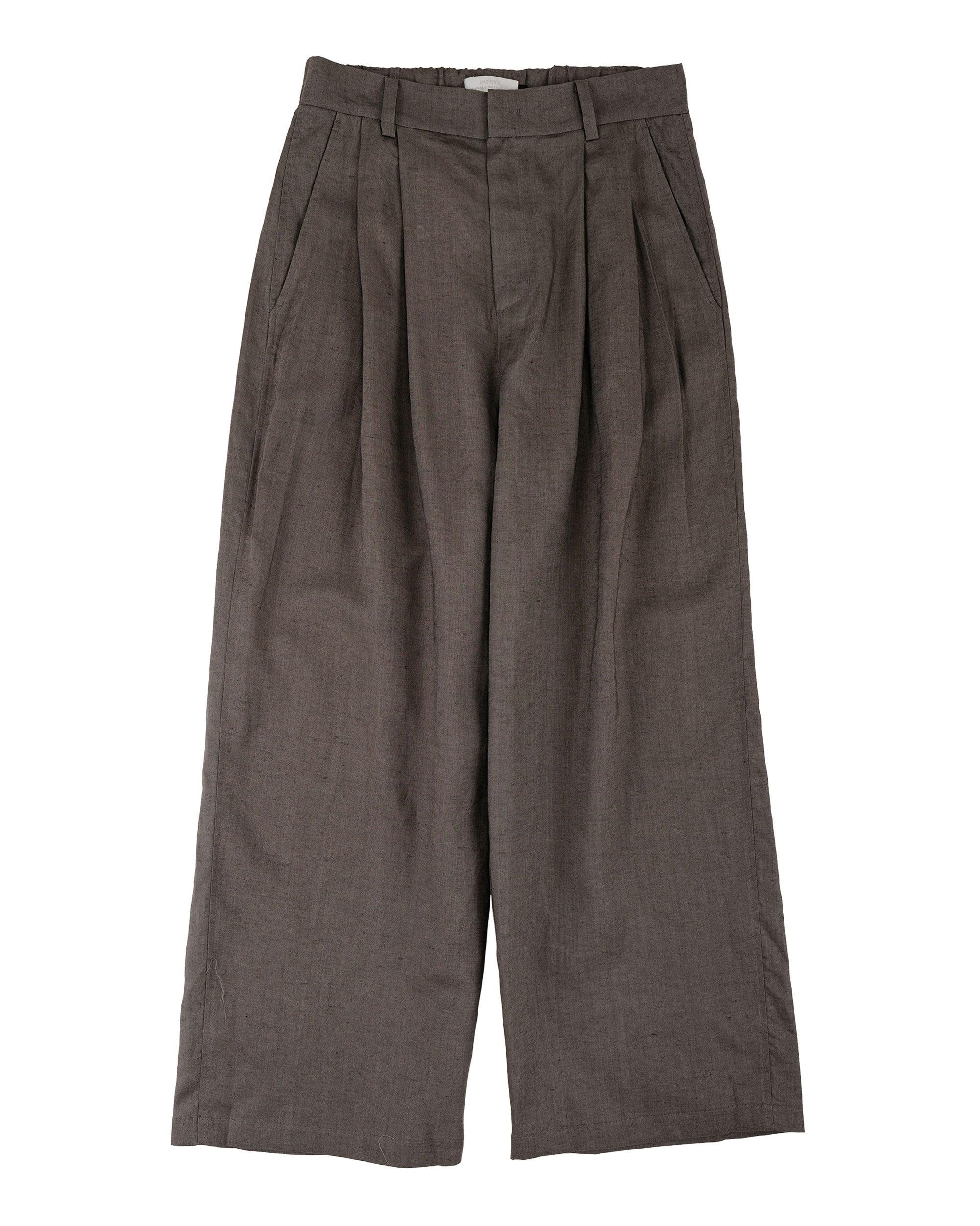 Linen Two Tuck Wide Pants Khaki