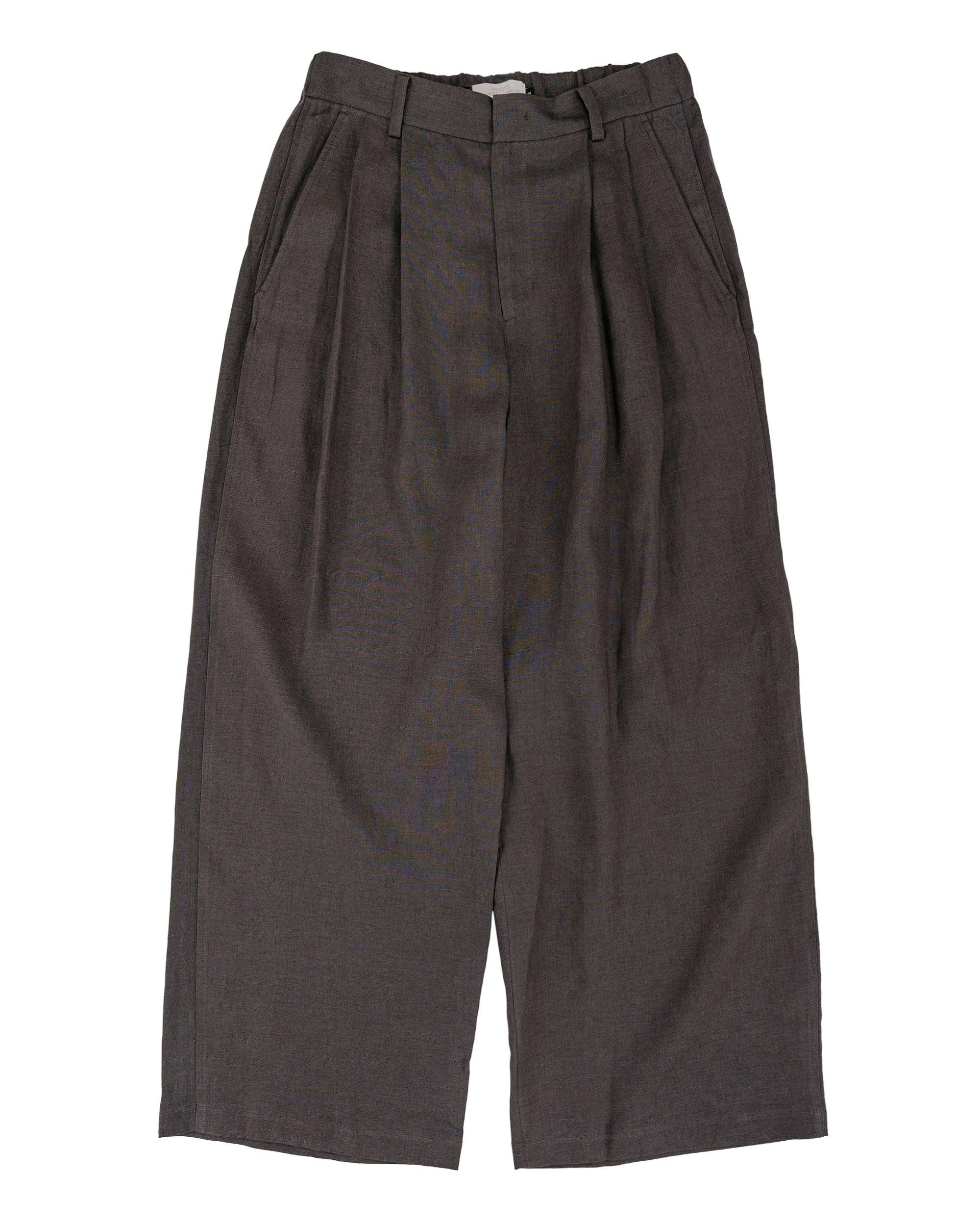 Linen Two Tuck Wide Pants Khaki Grey